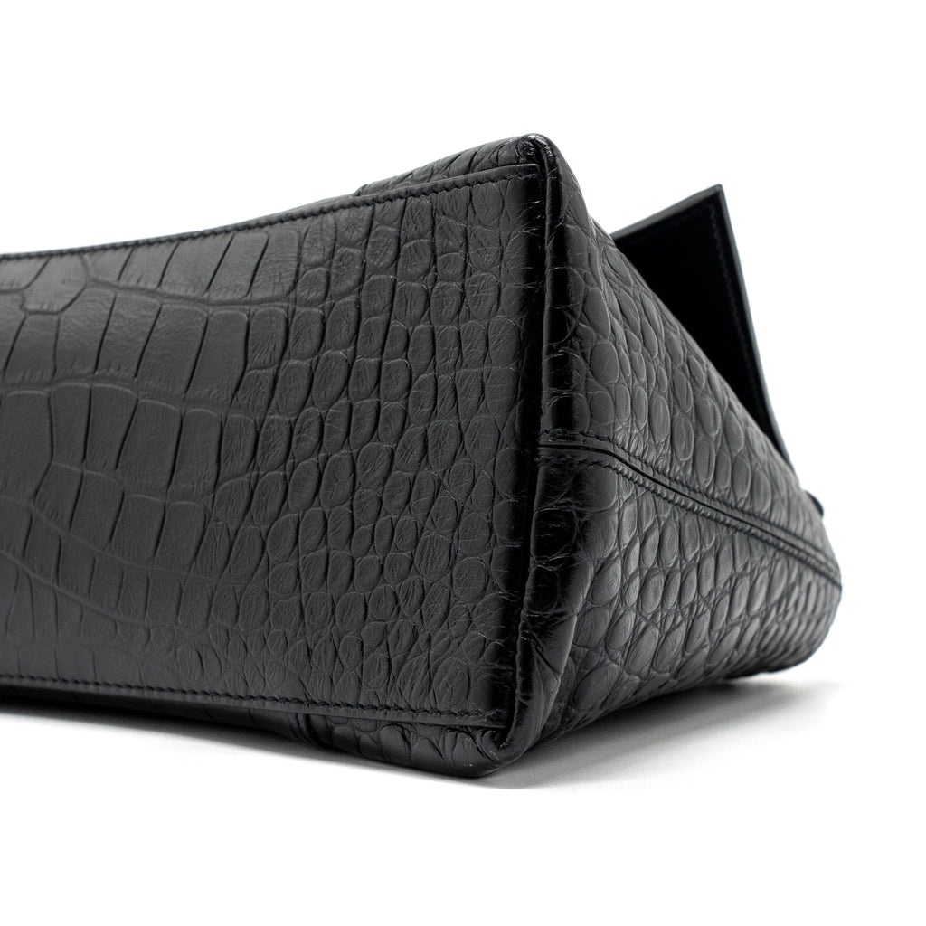 BALENCIAGA DOWNTOWN SMALL SHOUDLER BAG CROCODILE EMBOSSED BLACK WITH BLACK HARDWARE