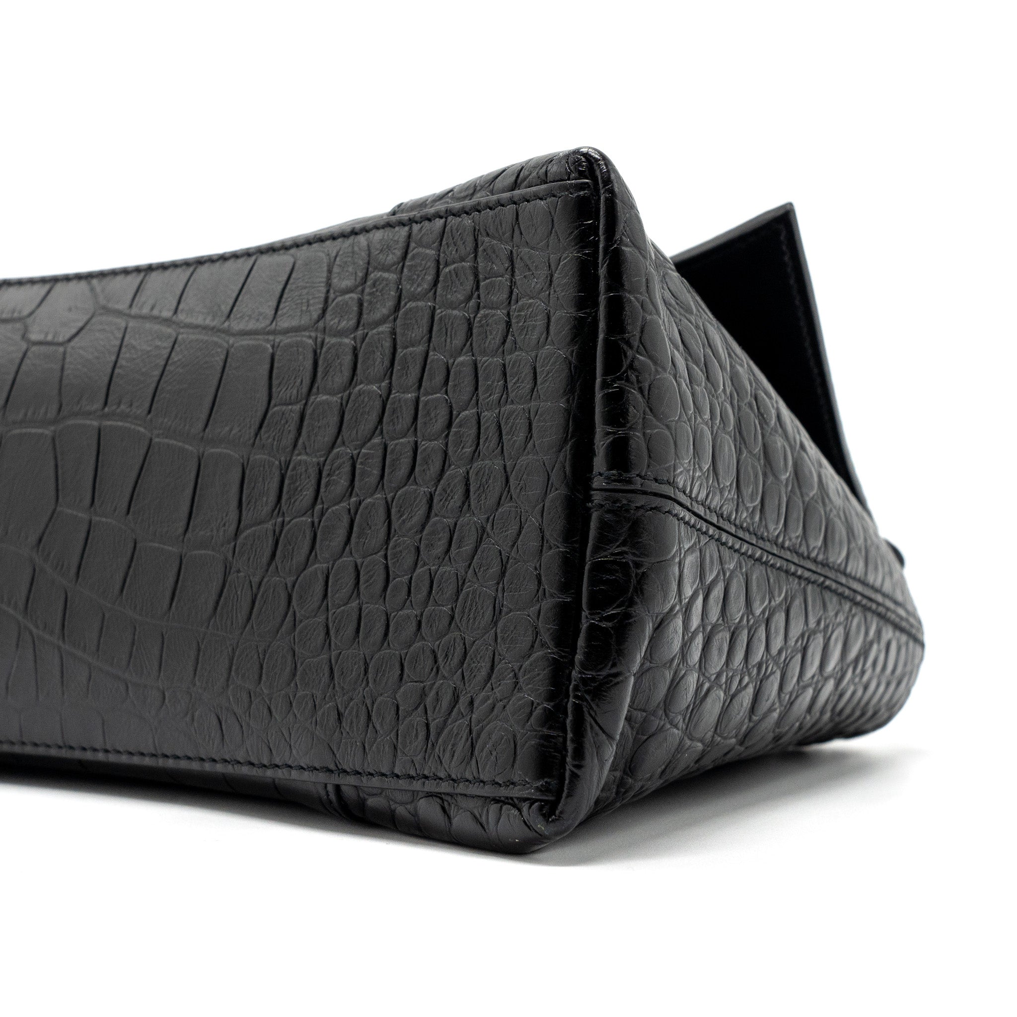 BALENCIAGA DOWNTOWN SMALL SHOUDLER BAG CROCODILE EMBOSSED BLACK WITH BLACK HARDWARE