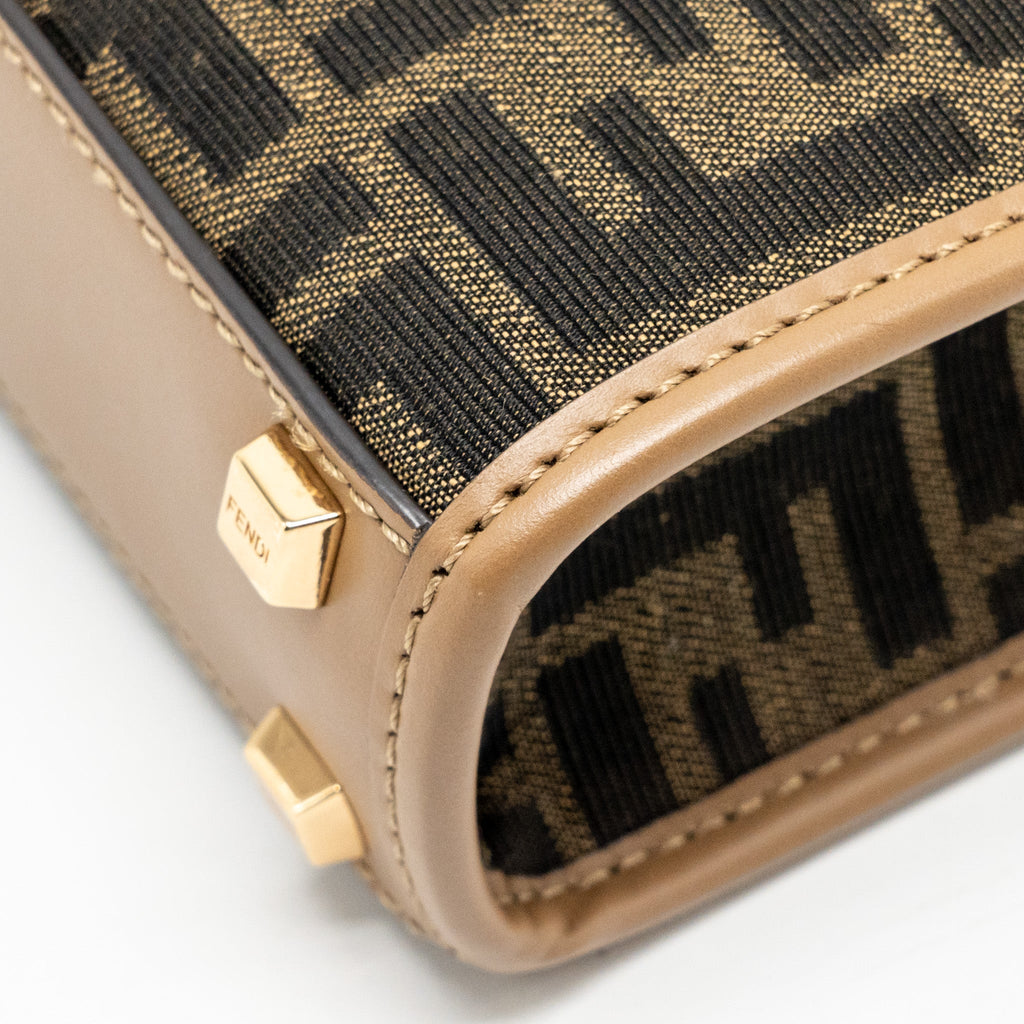 FENDI MINI SUNSHINE SHOPPER BAG FF CANVAS/CALFSKIN BROWN GHW