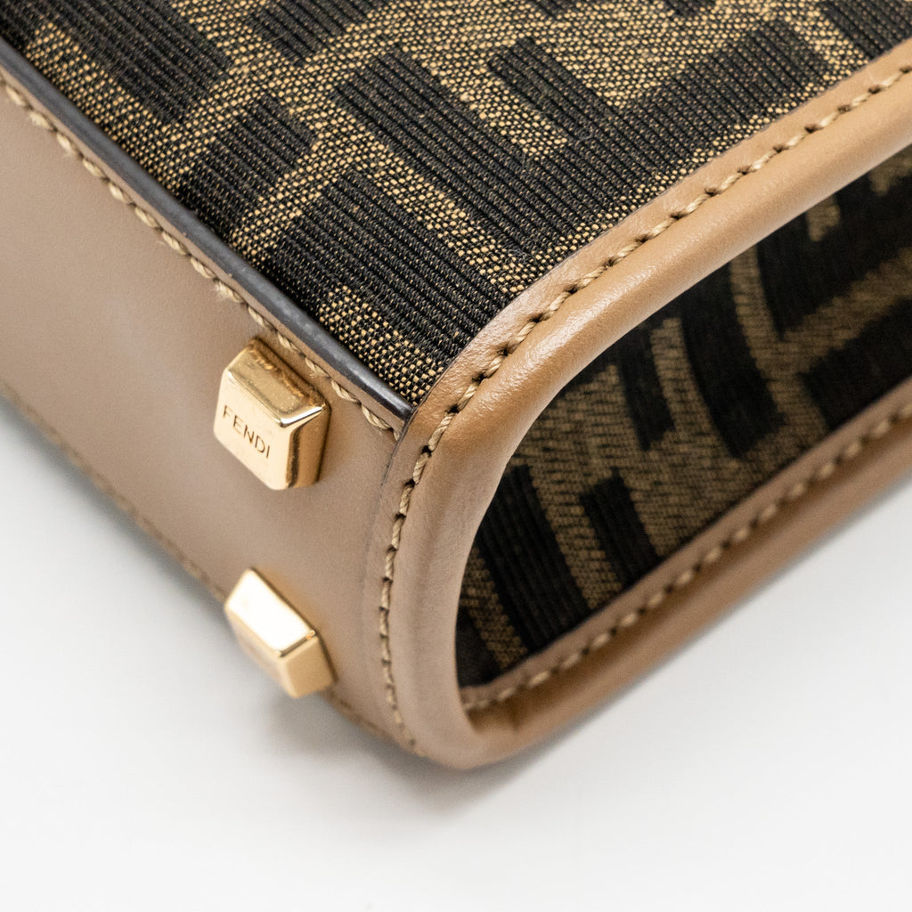 FENDI MINI SUNSHINE SHOPPER BAG FF CANVAS/CALFSKIN BROWN GHW
