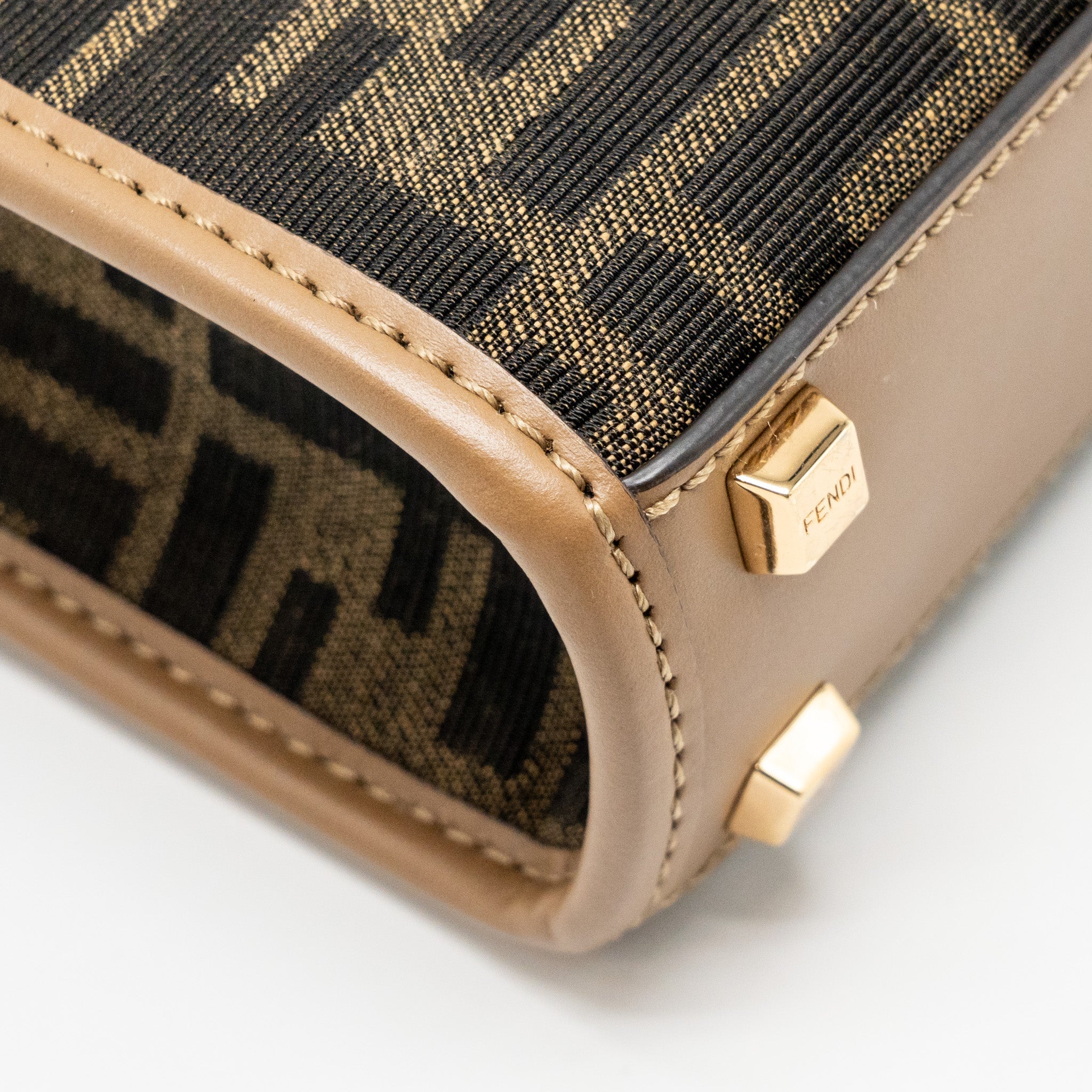 FENDI MINI SUNSHINE SHOPPER BAG FF CANVAS/CALFSKIN BROWN GHW