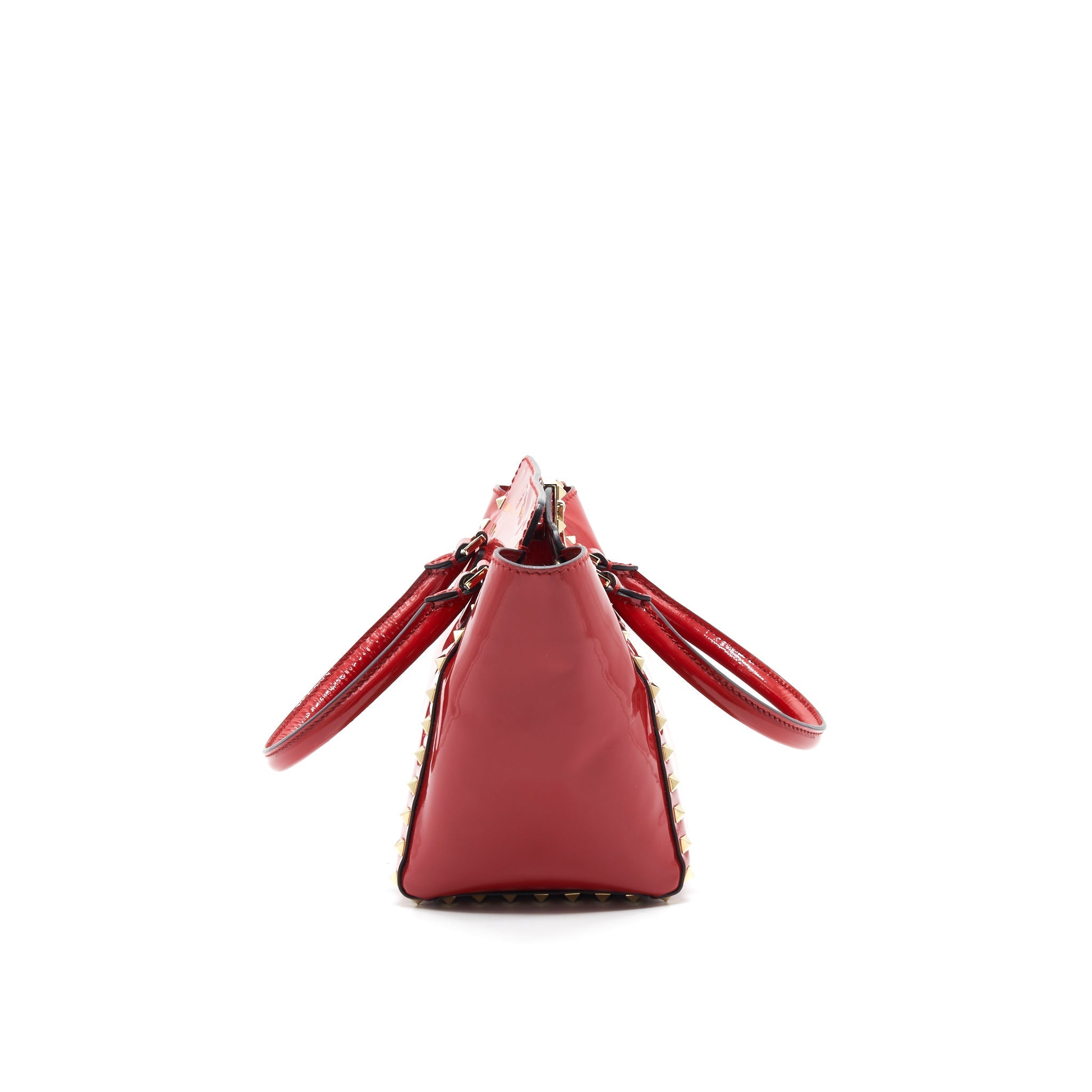 VALENTINO ROCKSTUD SMALL PAGOTA TOTE IN PATENT RED