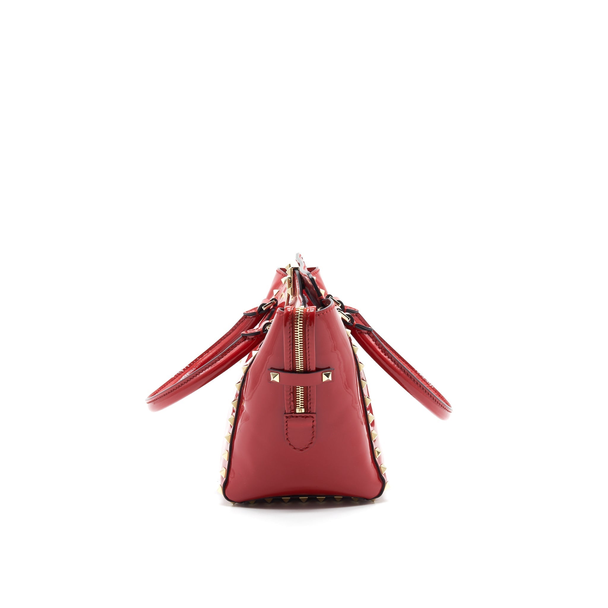 VALENTINO ROCKSTUD SMALL PAGOTA TOTE IN PATENT RED