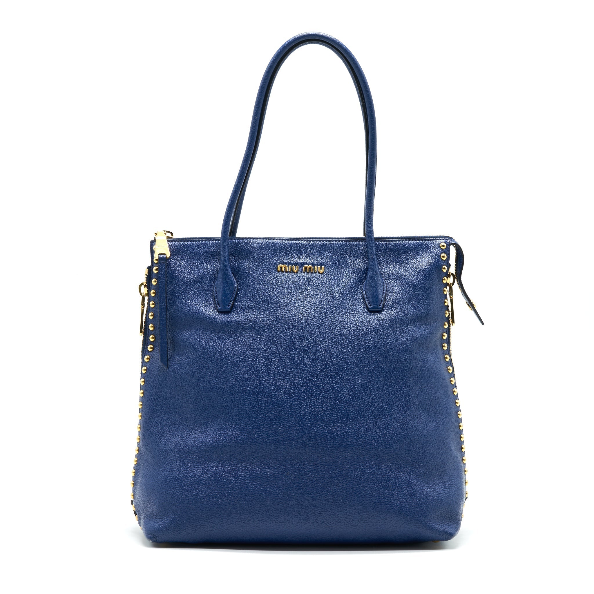 MIU MIU BLUE STUDDED TOTE BAG