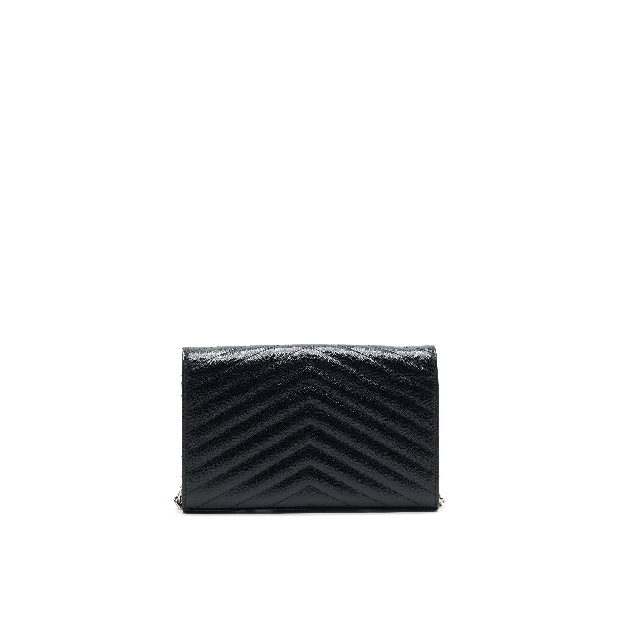 SAINT LAURENT ENVELOPE MONOGRAM WALLET ON CHAIN IN SHW