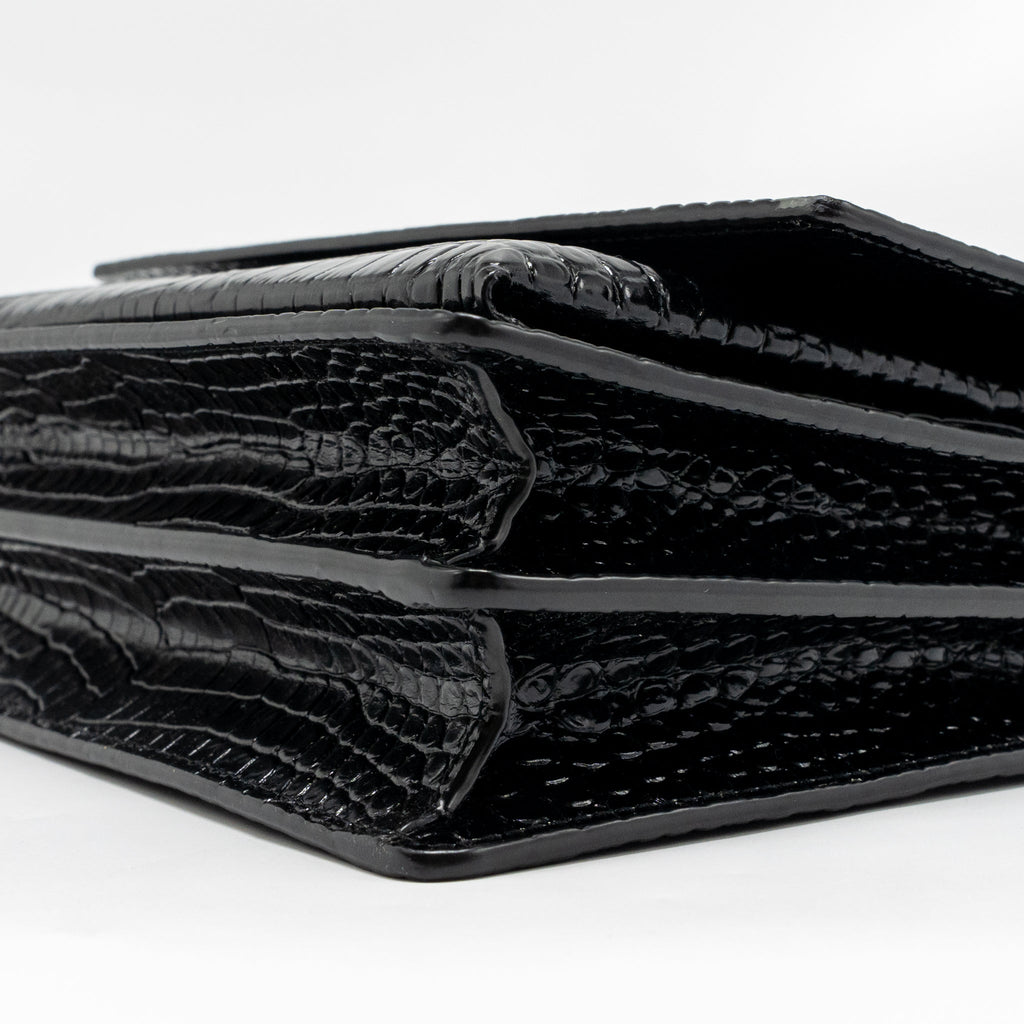 SAINT LAURENT/YSL SUNSET MEDIUM CROCODILE-EMBOSSED CALFSKIN SO BLACK