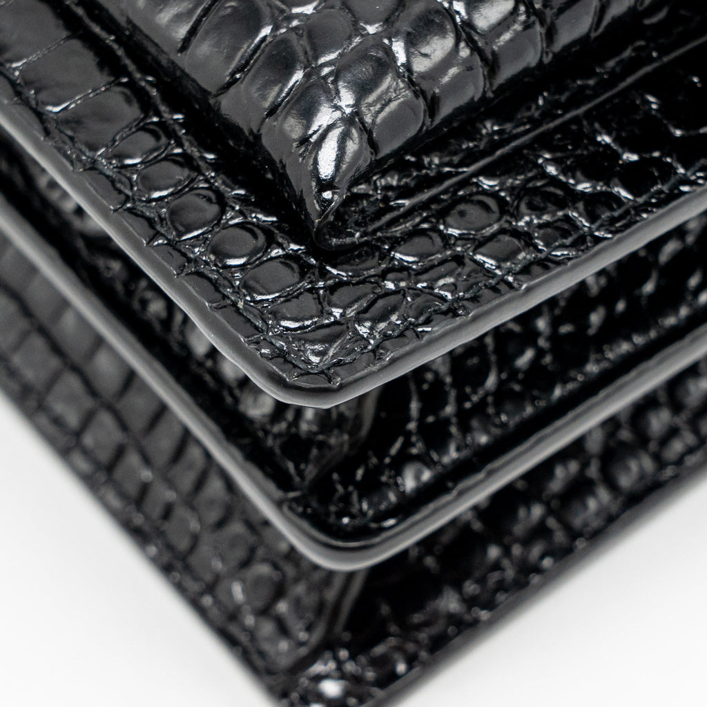 SAINT LAURENT/YSL SUNSET MEDIUM CROCODILE-EMBOSSED CALFSKIN SO BLACK