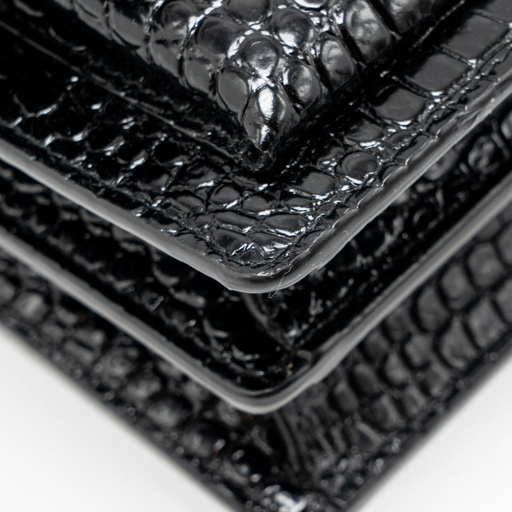 SAINT LAURENT/YSL SUNSET MEDIUM CROCODILE-EMBOSSED CALFSKIN SO BLACK