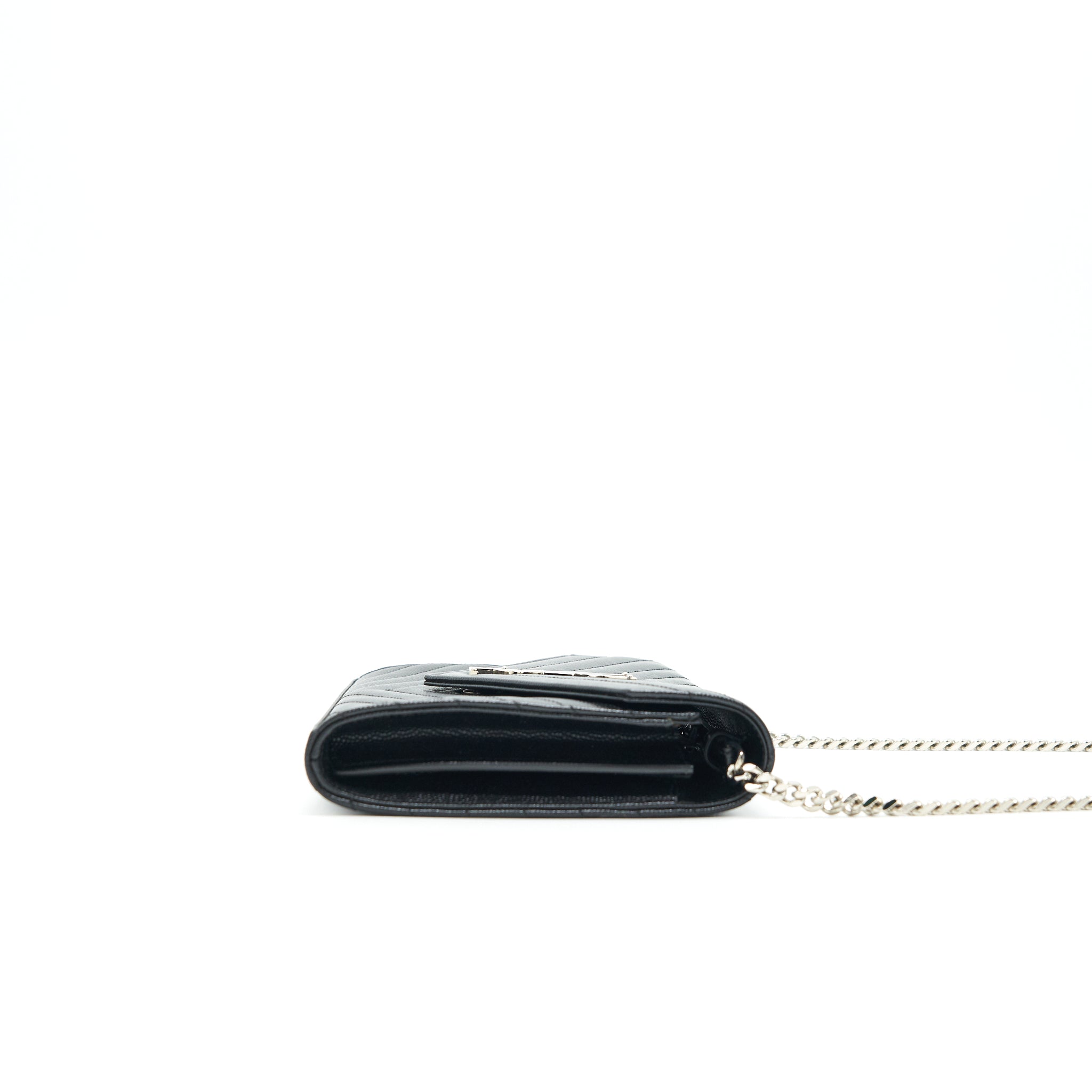 SAINT LAURENT ENVELOPE MONOGRAM WALLET ON CHAIN IN SHW