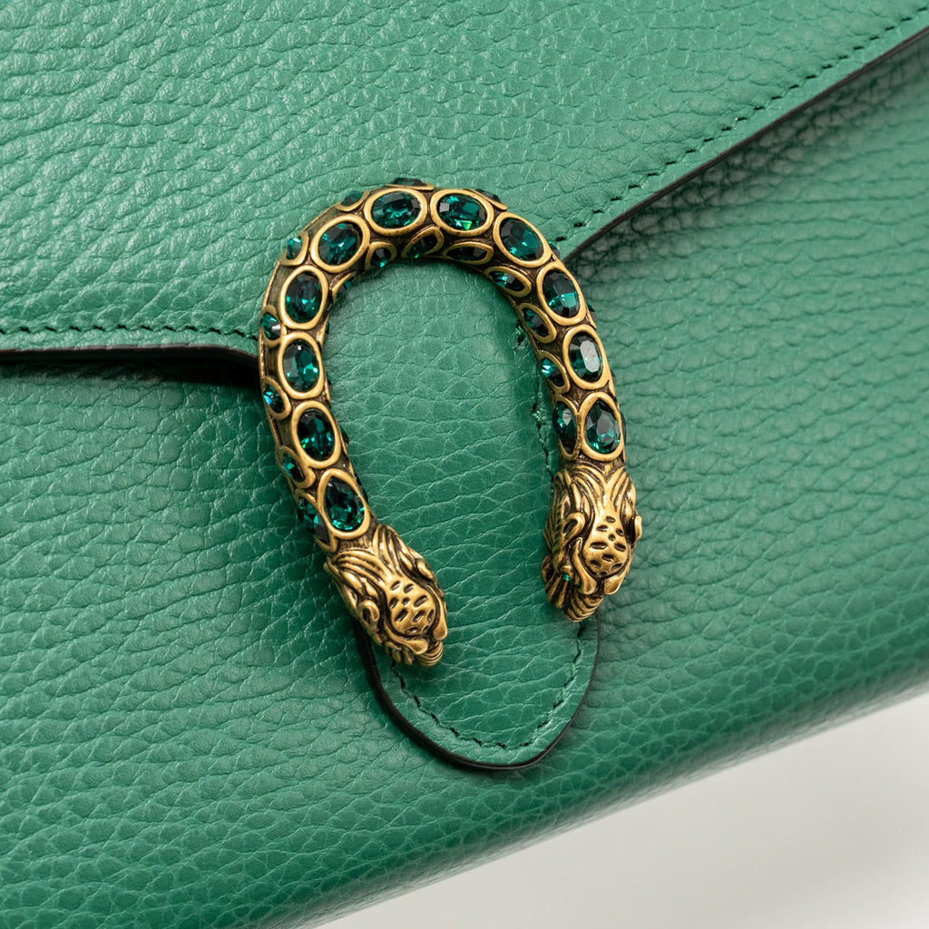 GUCCI MINI DIONYSUS WALLET ON CHAIN CALFSKIN GREEN MULTICOLOUR HARDWARE