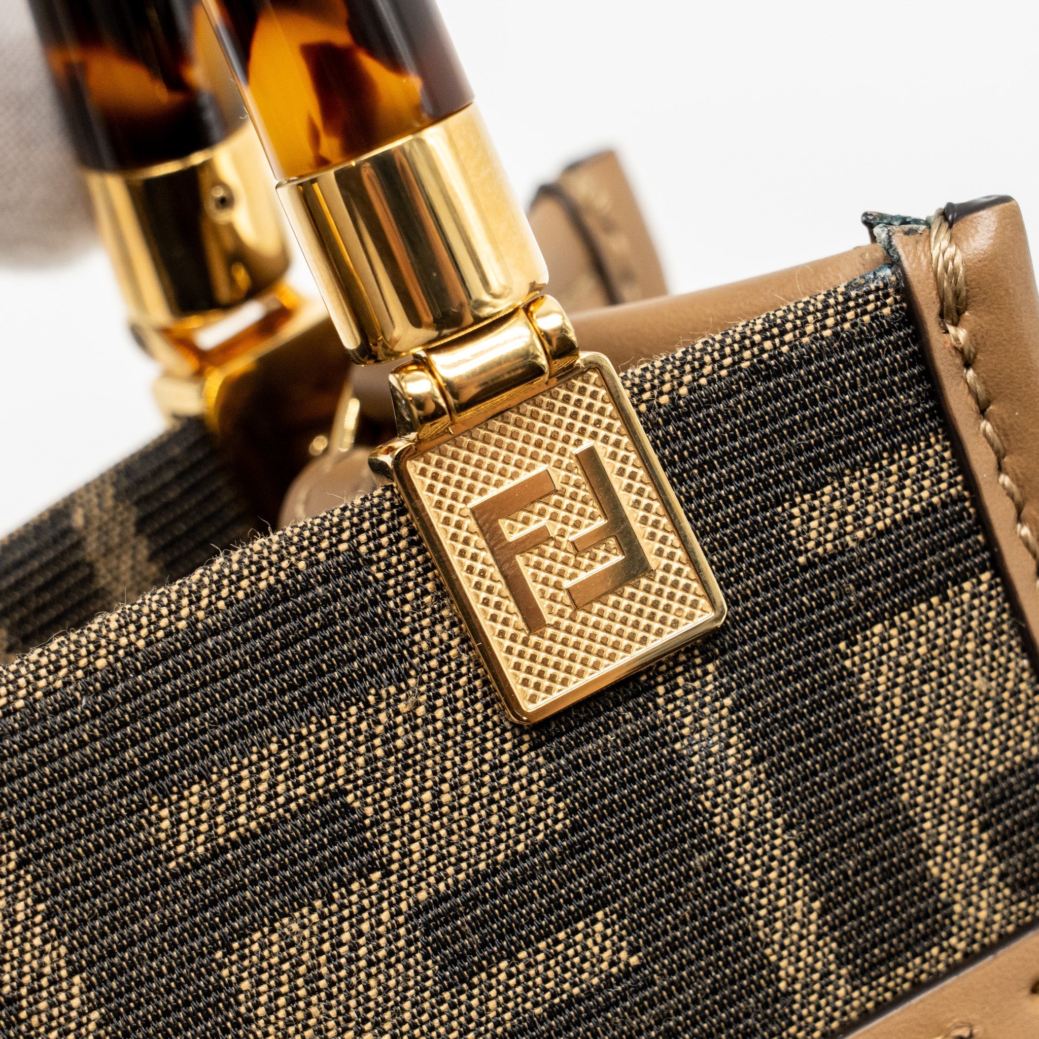 FENDI MINI SUNSHINE SHOPPER BAG FF CANVAS/CALFSKIN BROWN GHW