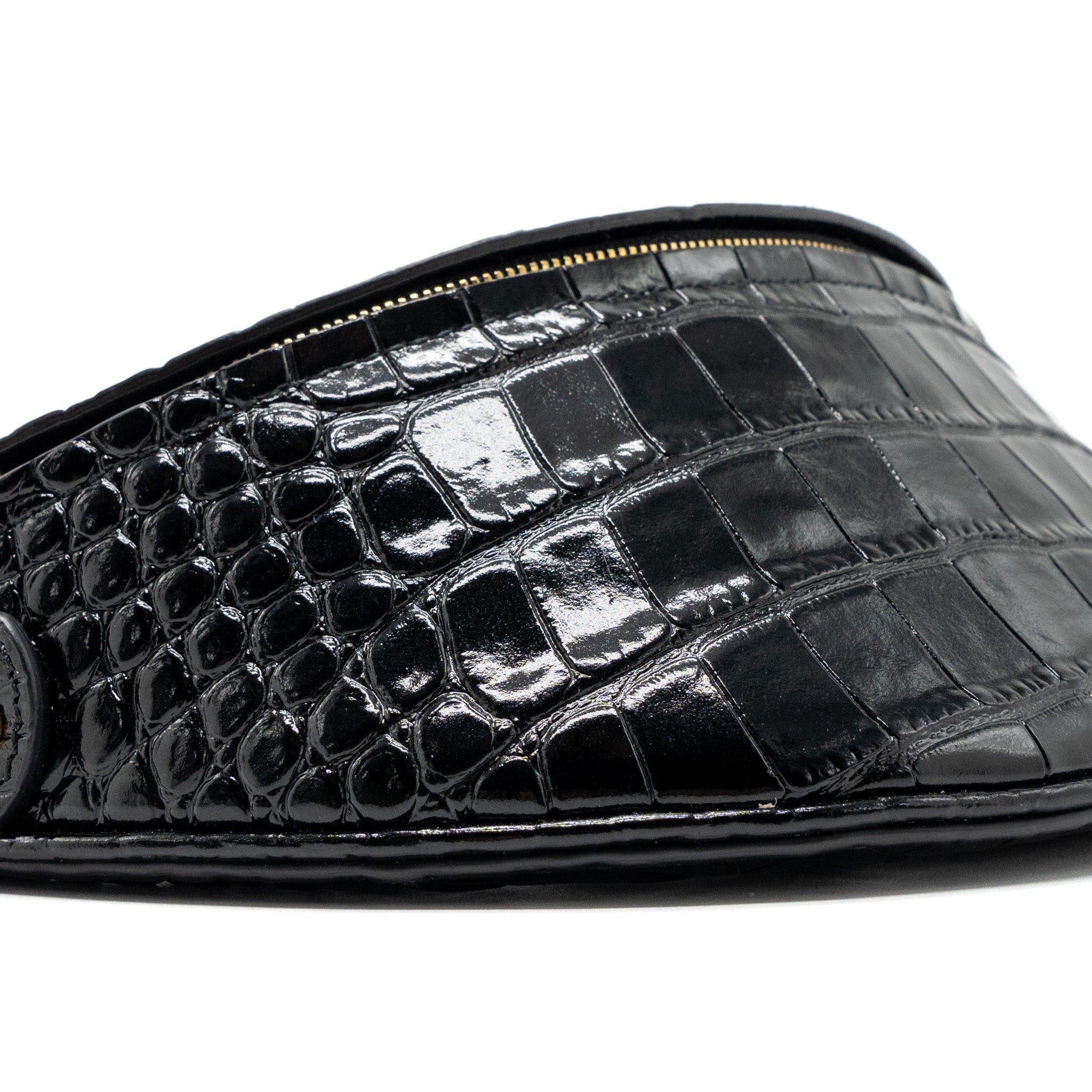 BALENCIAGA SOUVENIR BELT BAG CROC-EMBOSSED CALFSKIN BLACK GHW