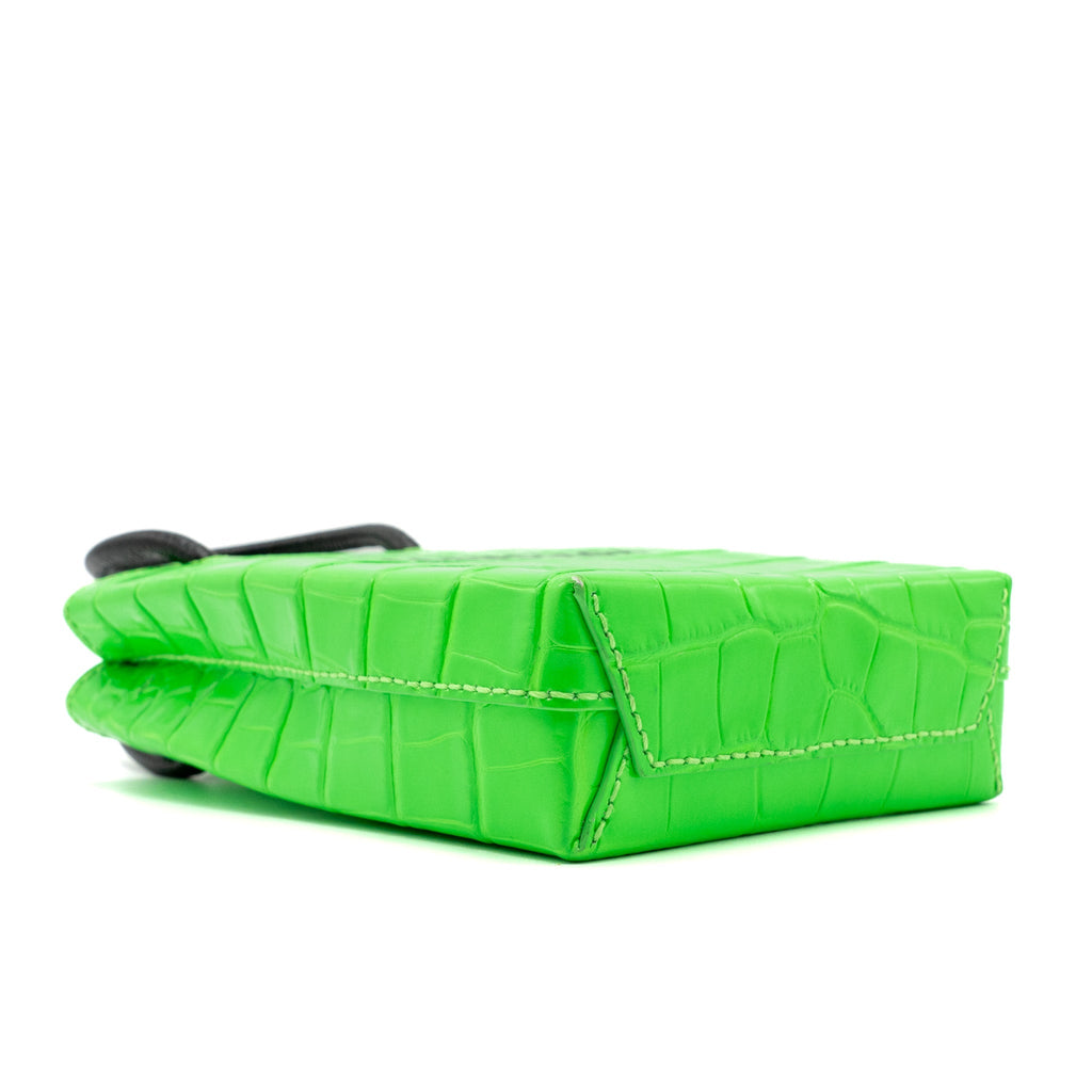 BALENCIAGA SHOPPING IPHONE HOLDER CROC-EMBOSSED LEATHER GREEN/BLACK SHW