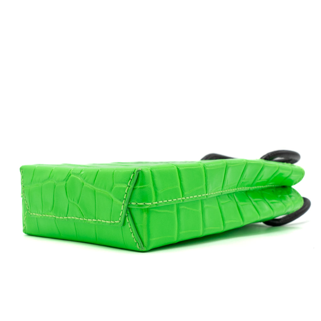 BALENCIAGA SHOPPING IPHONE HOLDER CROC-EMBOSSED LEATHER GREEN/BLACK SHW