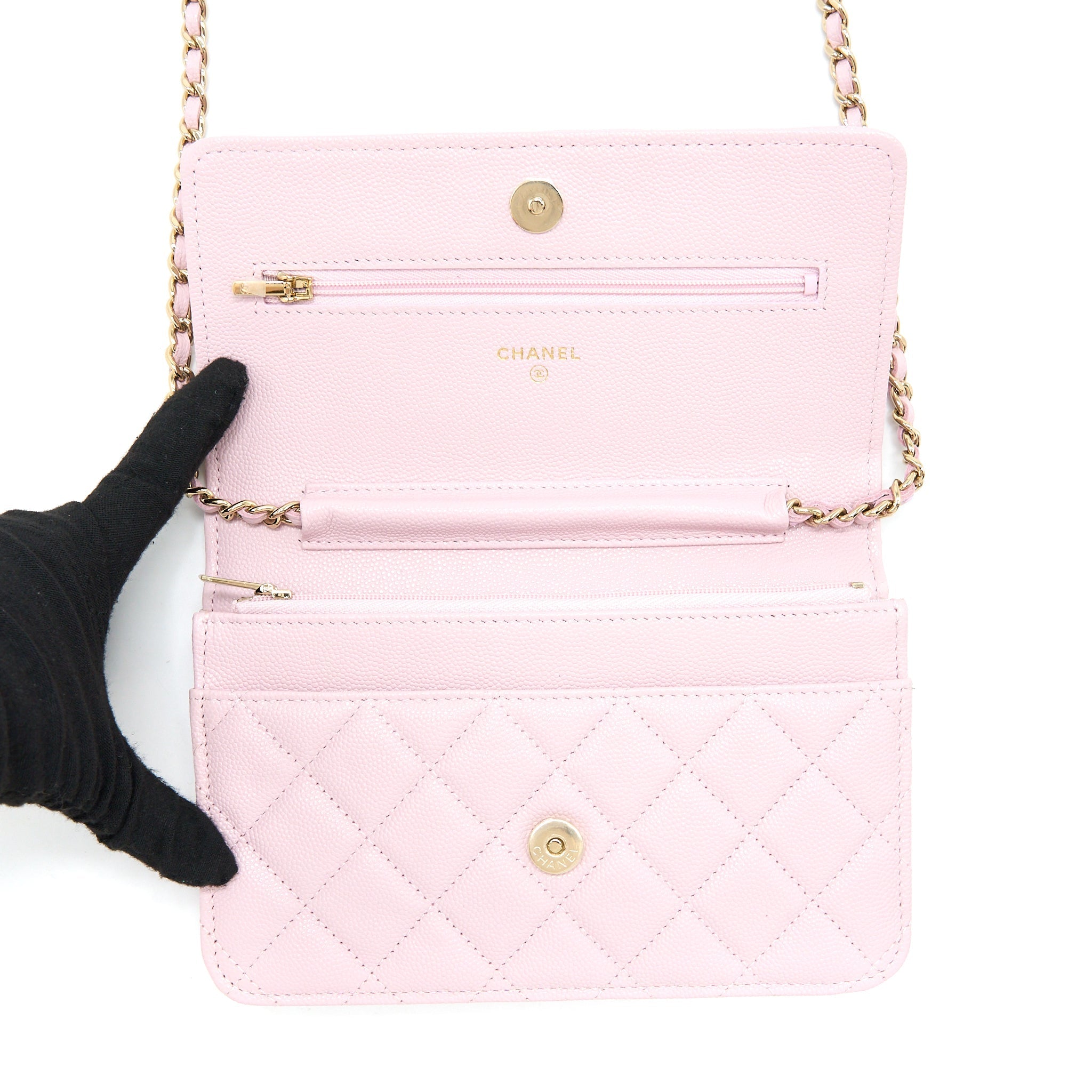CHANEL CLASSIC WALLET ON CHAIN CAVIAR LIGHT PINK LGHW