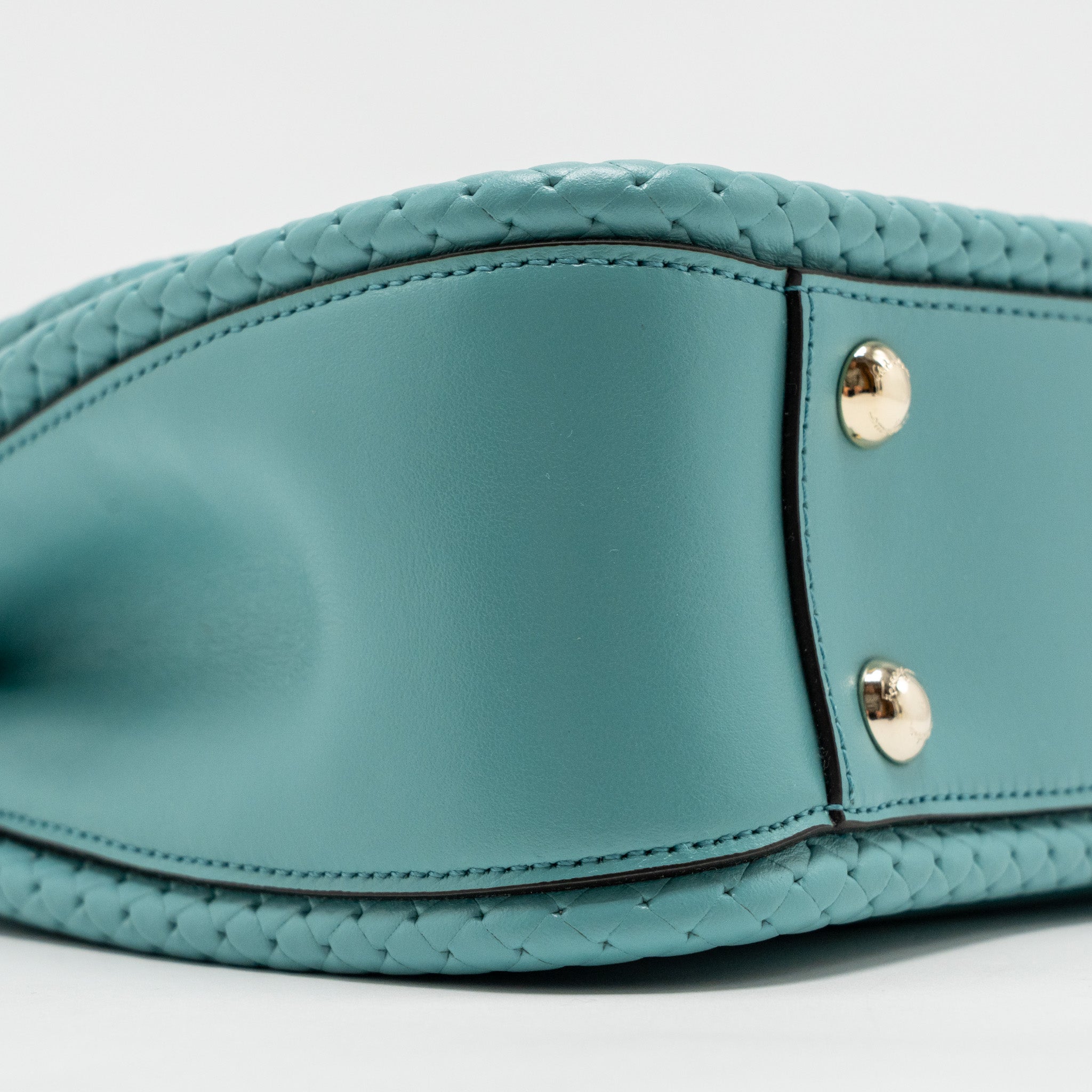 SALVATORE FERRAGAMO TOP HANDLE FLAP LOCK BAG CALFSKIN TURQUOISE LGHW