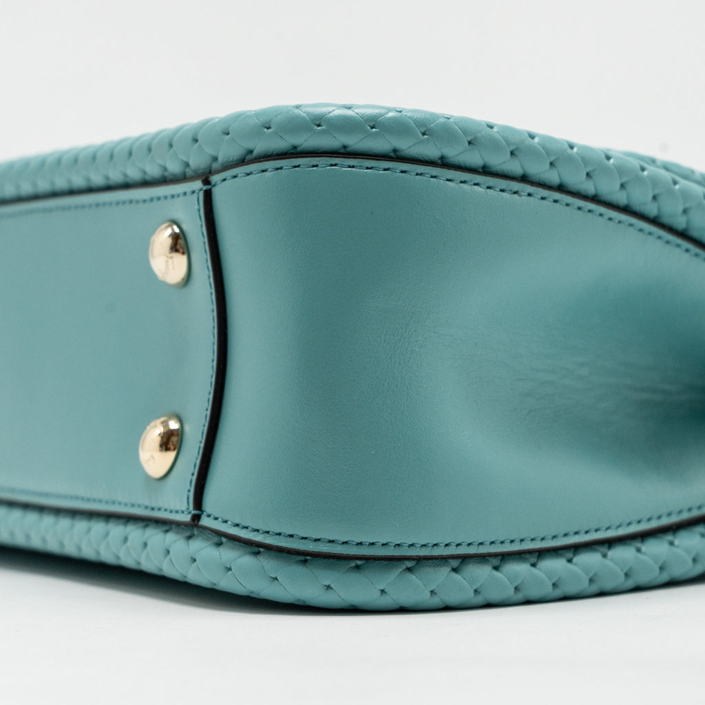 SALVATORE FERRAGAMO TOP HANDLE FLAP LOCK BAG CALFSKIN TURQUOISE LGHW