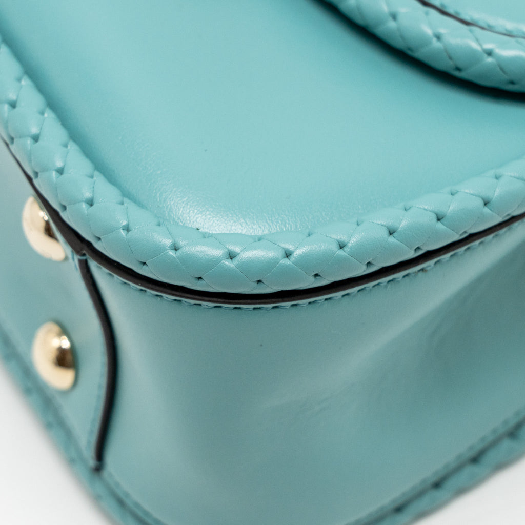 SALVATORE FERRAGAMO TOP HANDLE FLAP LOCK BAG CALFSKIN TURQUOISE LGHW
