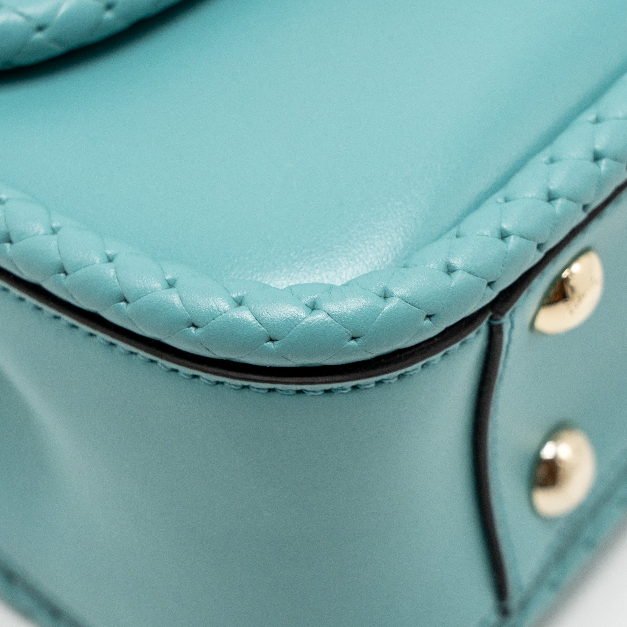 SALVATORE FERRAGAMO TOP HANDLE FLAP LOCK BAG CALFSKIN TURQUOISE LGHW