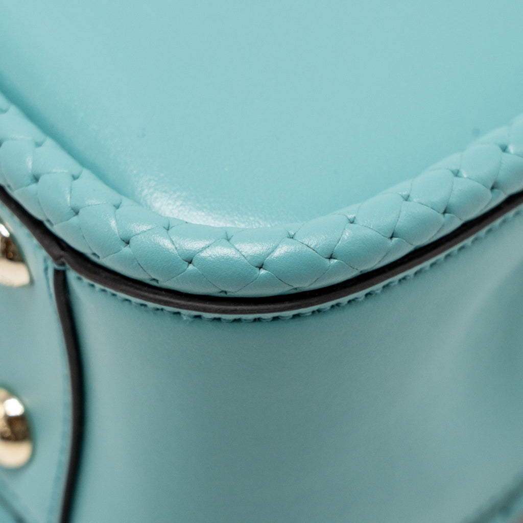 SALVATORE FERRAGAMO TOP HANDLE FLAP LOCK BAG CALFSKIN TURQUOISE LGHW