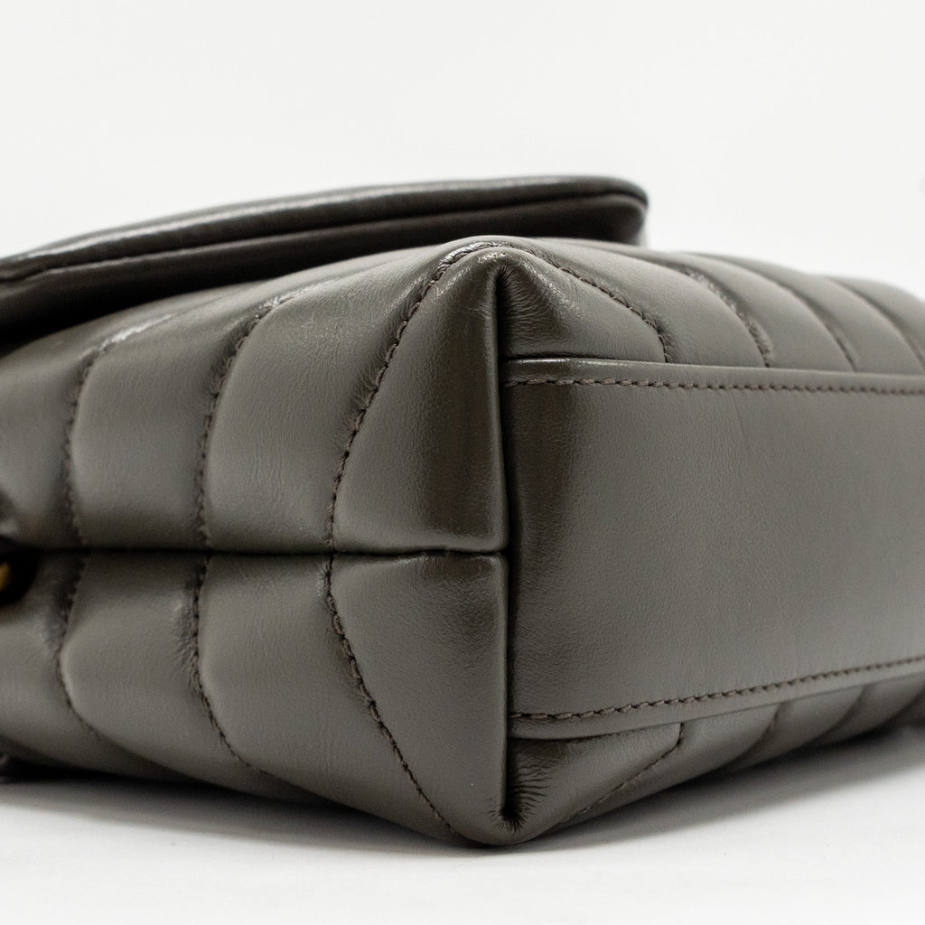 SAINT LAURENT/YSL MINI TOY LOULOU STRAP BAG CALFSKIN DARK GREEN GHW