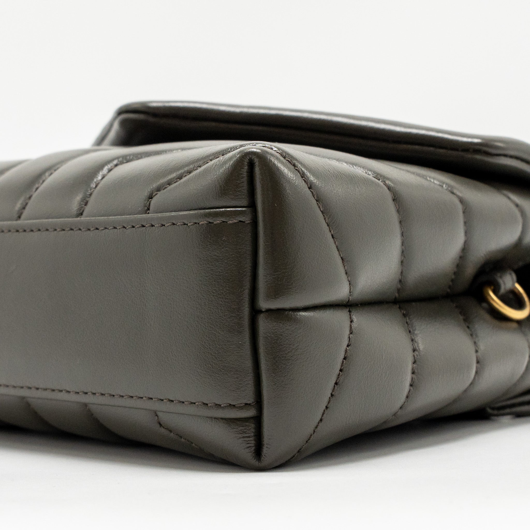 SAINT LAURENT/YSL MINI TOY LOULOU STRAP BAG CALFSKIN DARK GREEN GHW