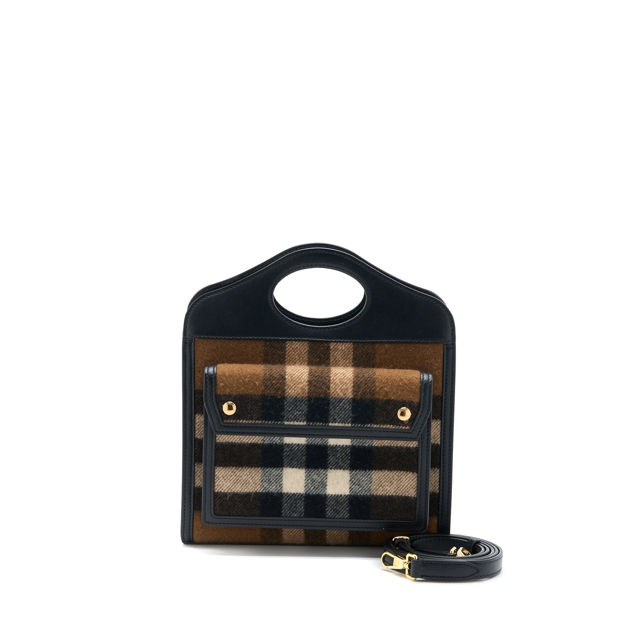BURBERRY CHECK POCKET BAG CASHMERE/LEATHER MULTICOLOUR BROWN GHW
