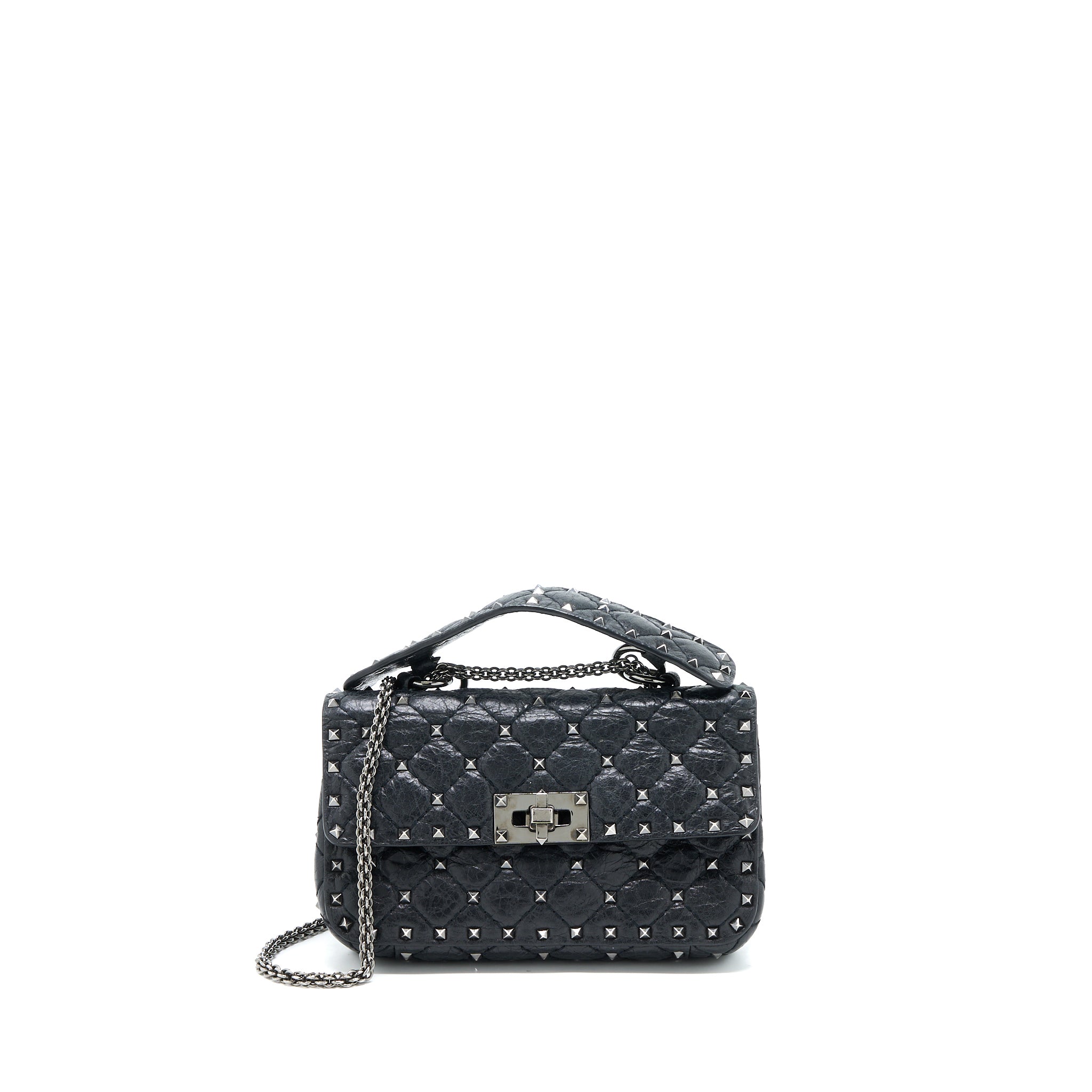 VALENTINO ROCKSTUD TOP HANDLE FLAP BAG WITH CHAIN BLACK SHW