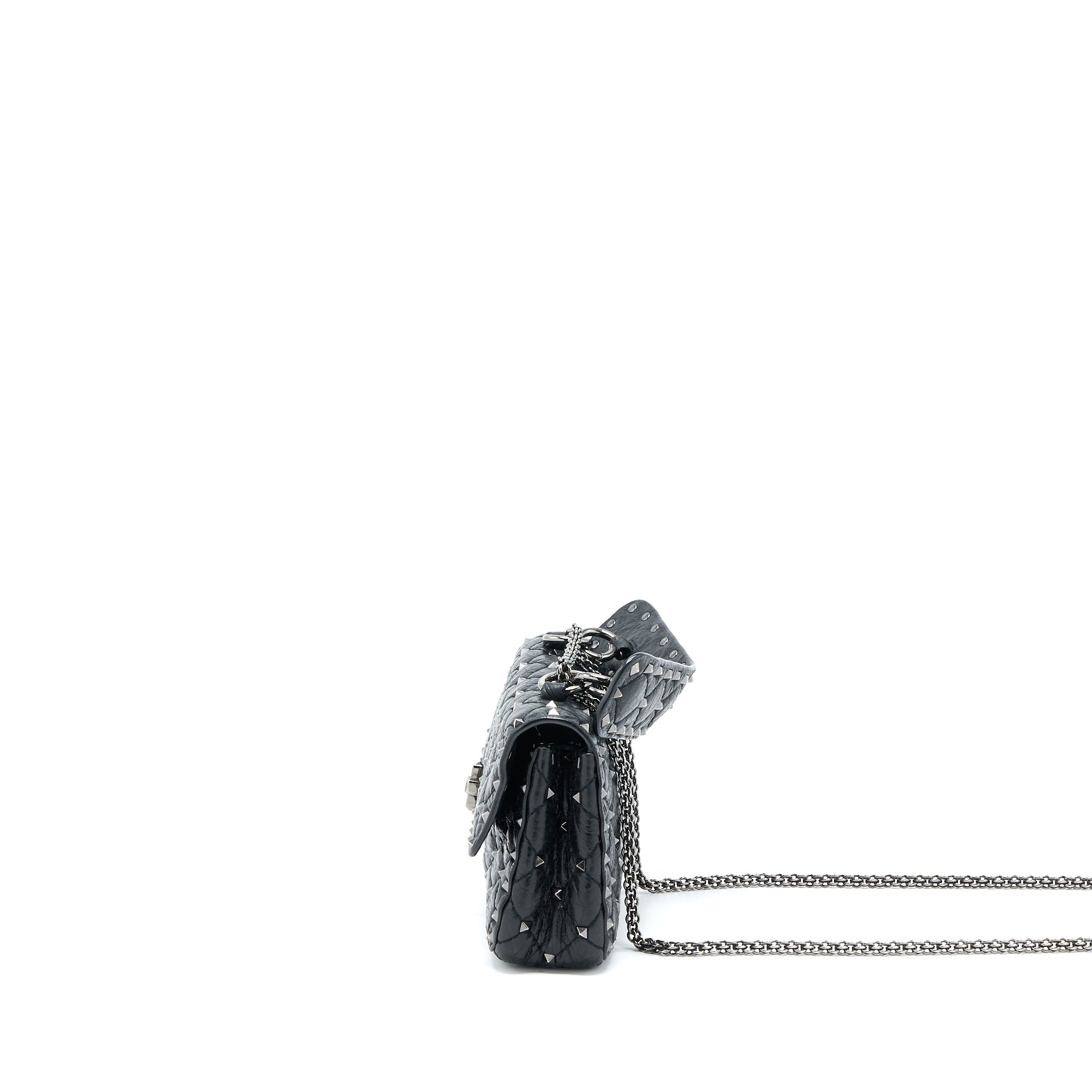 VALENTINO ROCKSTUD TOP HANDLE FLAP BAG WITH CHAIN BLACK SHW