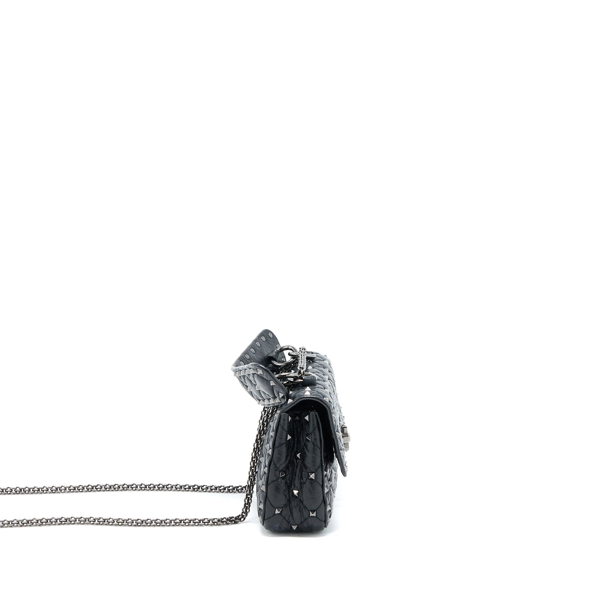 VALENTINO ROCKSTUD TOP HANDLE FLAP BAG WITH CHAIN BLACK SHW