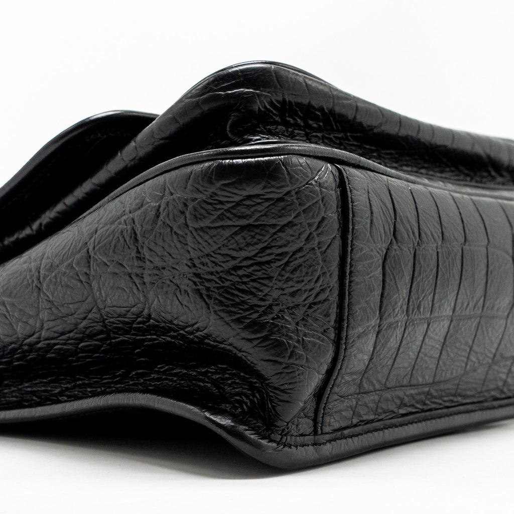 SAINT LAURENT/YSL MEDIUM NIKI BAG CROCODILE-EMBOSSED BLACK CALFSKIN BLACK HARDWARE