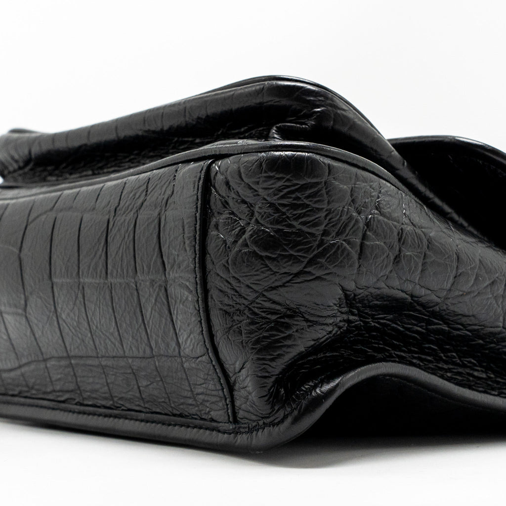 SAINT LAURENT/YSL MEDIUM NIKI BAG CROCODILE-EMBOSSED BLACK CALFSKIN BLACK HARDWARE