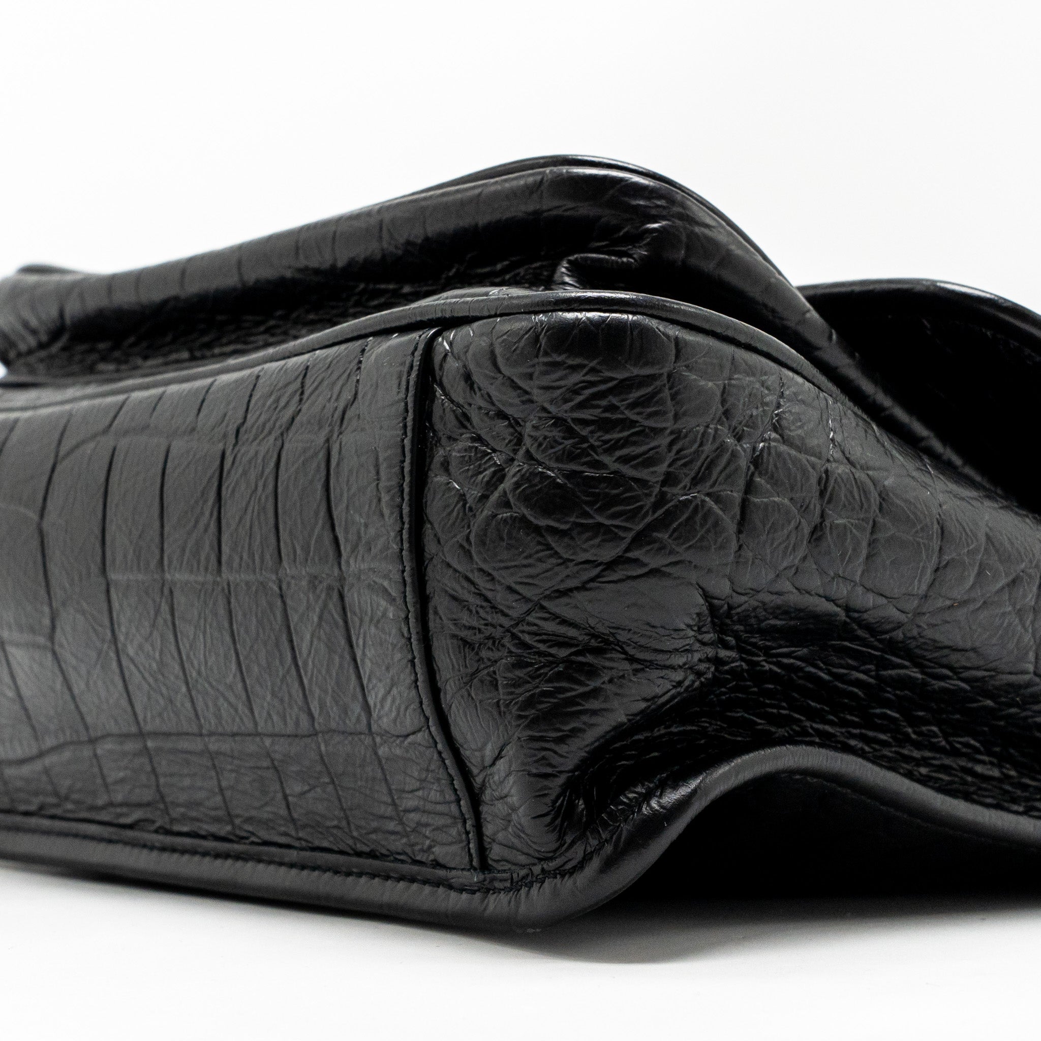 SAINT LAURENT/YSL MEDIUM NIKI BAG CROCODILE-EMBOSSED BLACK CALFSKIN BLACK HARDWARE