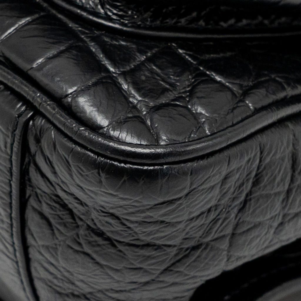 SAINT LAURENT/YSL MEDIUM NIKI BAG CROCODILE-EMBOSSED BLACK CALFSKIN BLACK HARDWARE