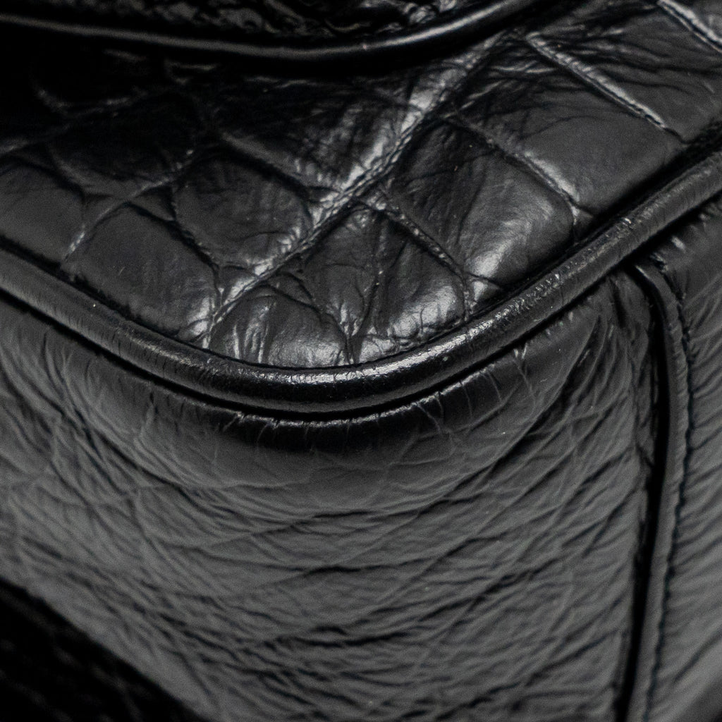 SAINT LAURENT/YSL MEDIUM NIKI BAG CROCODILE-EMBOSSED BLACK CALFSKIN BLACK HARDWARE