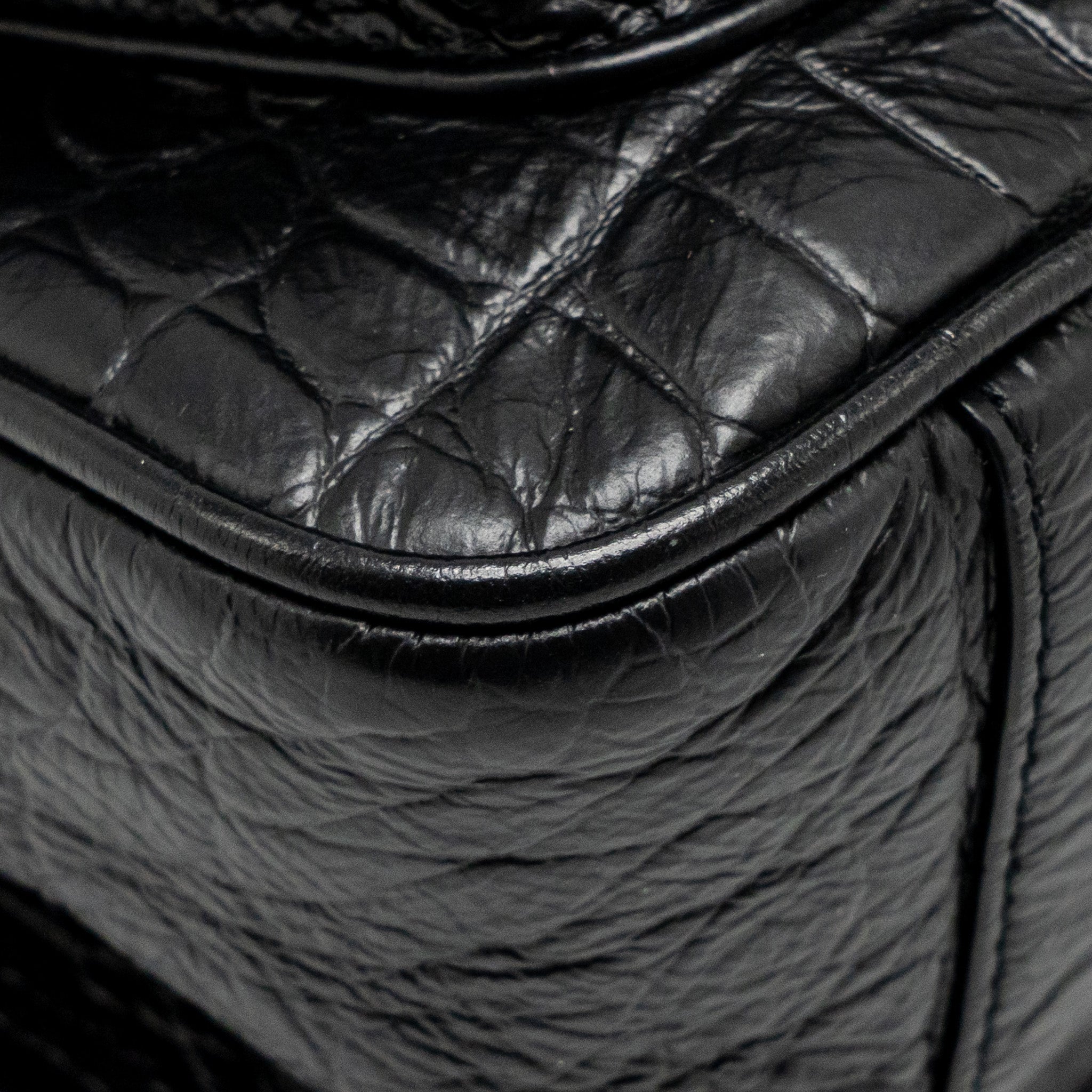 SAINT LAURENT/YSL MEDIUM NIKI BAG CROCODILE-EMBOSSED BLACK CALFSKIN BLACK HARDWARE