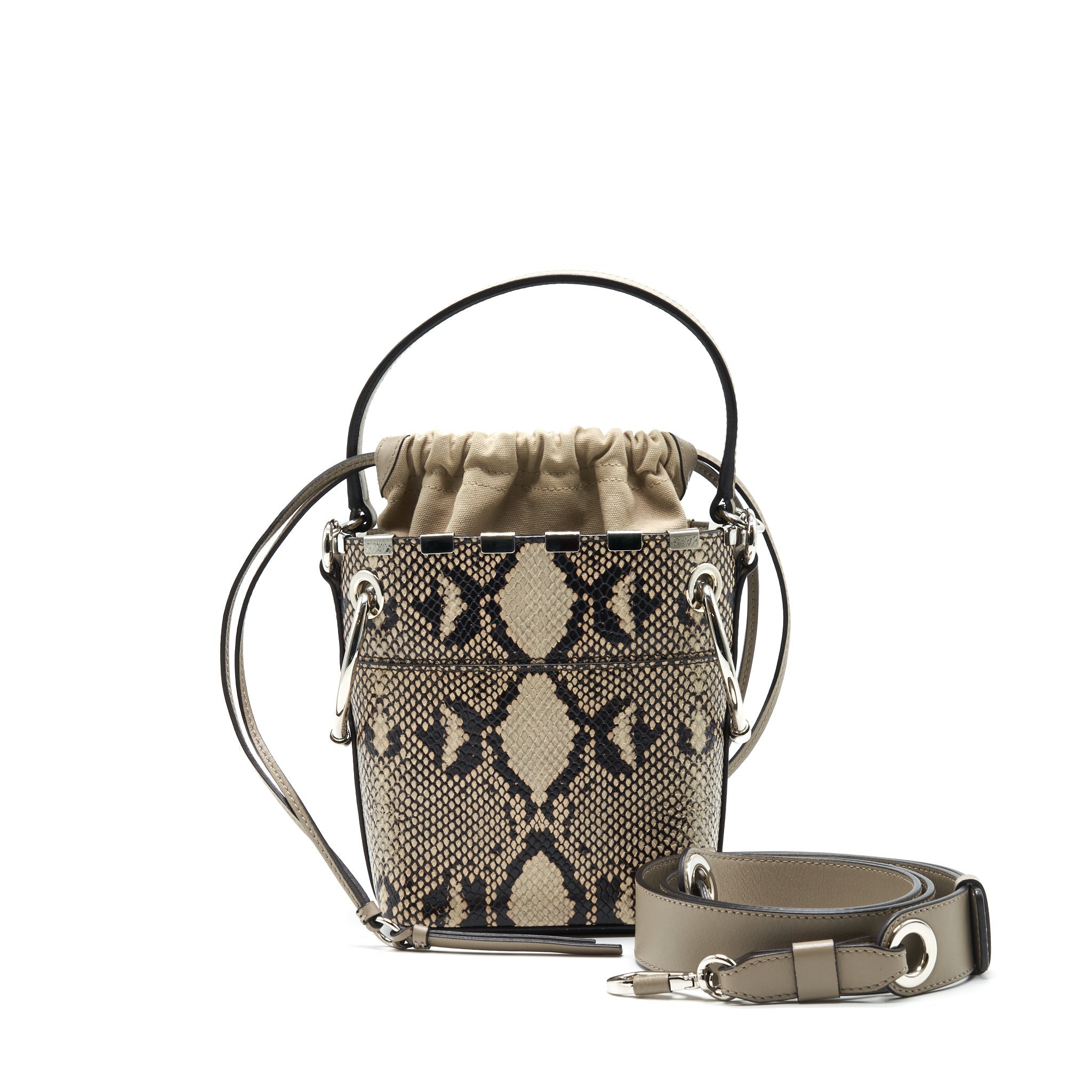 CHLOE ROY MINI BUCKET BAG SILVER TONE