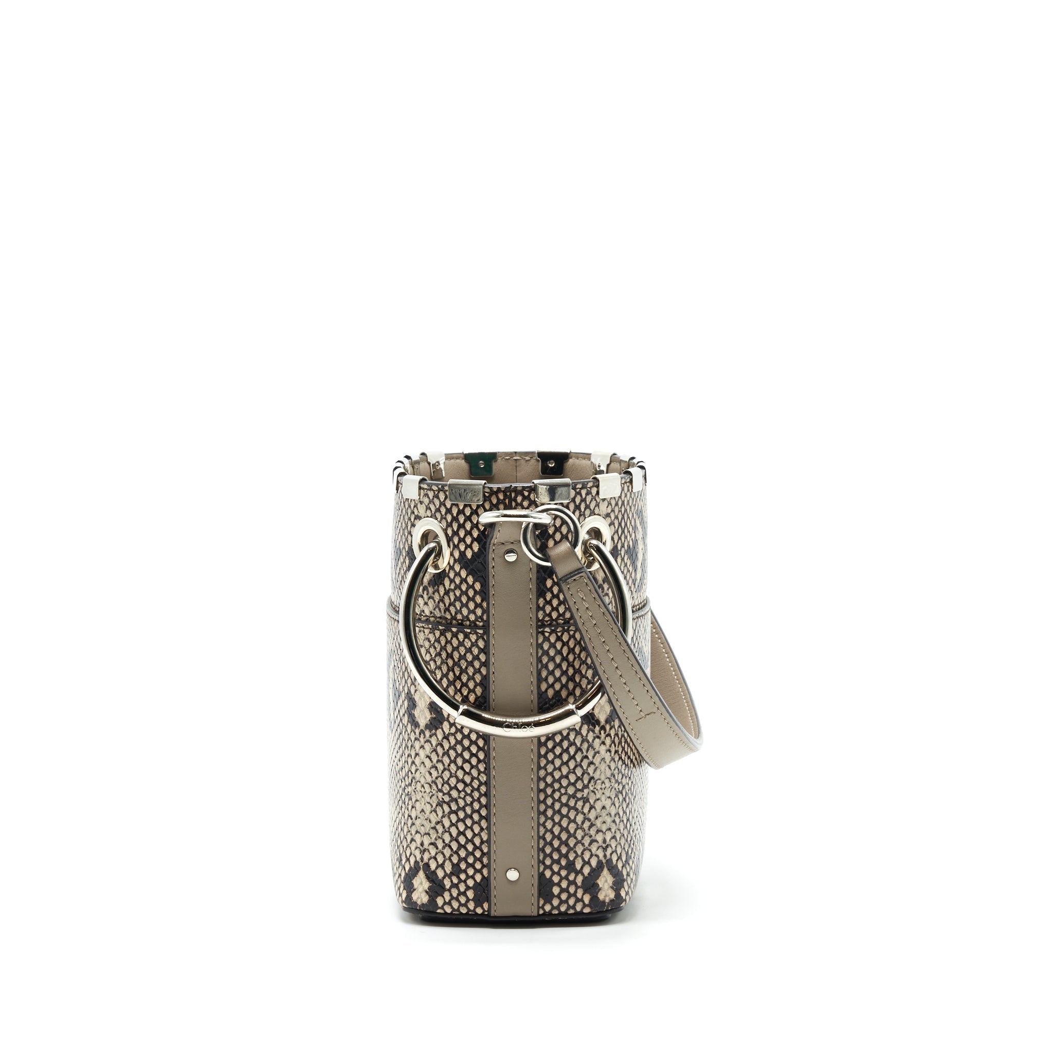 CHLOE ROY MINI BUCKET BAG SILVER TONE