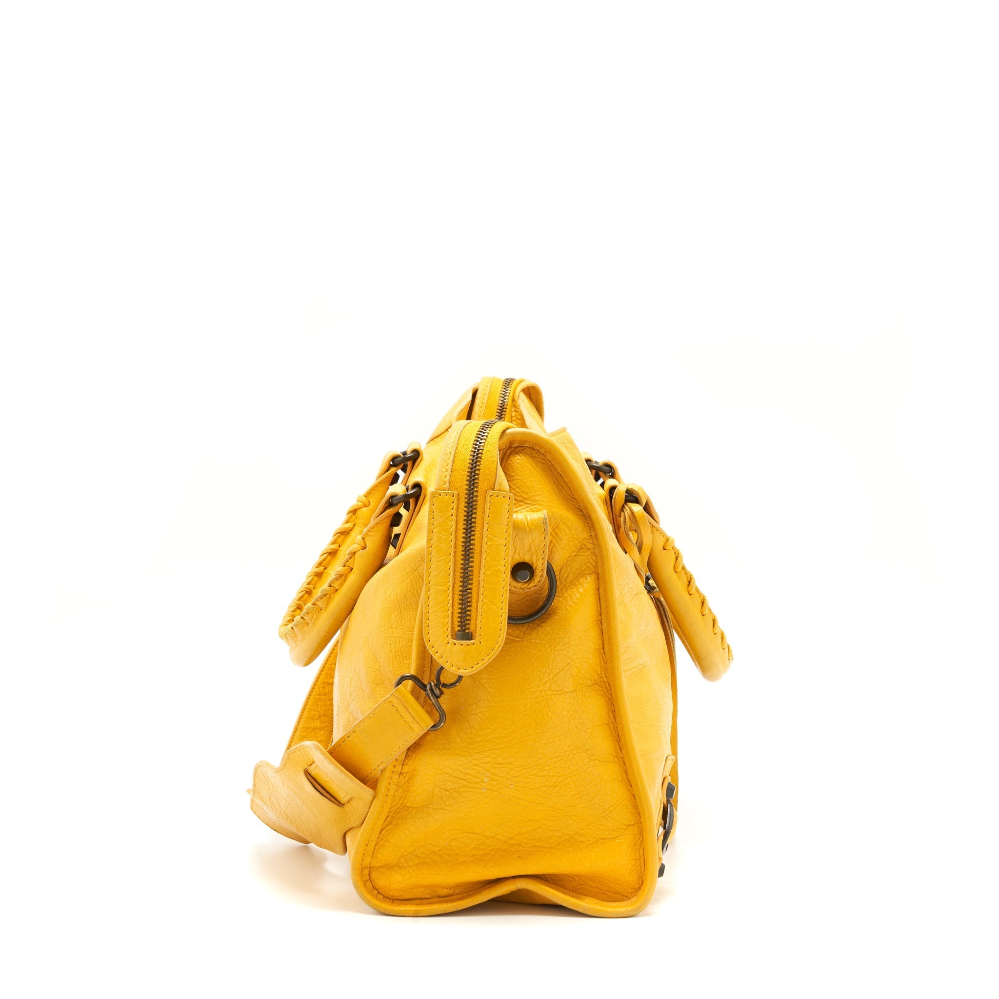 BALENCIAGA CLASSIC CITY BAG YELLOW RUTHENIUM HARDWARE