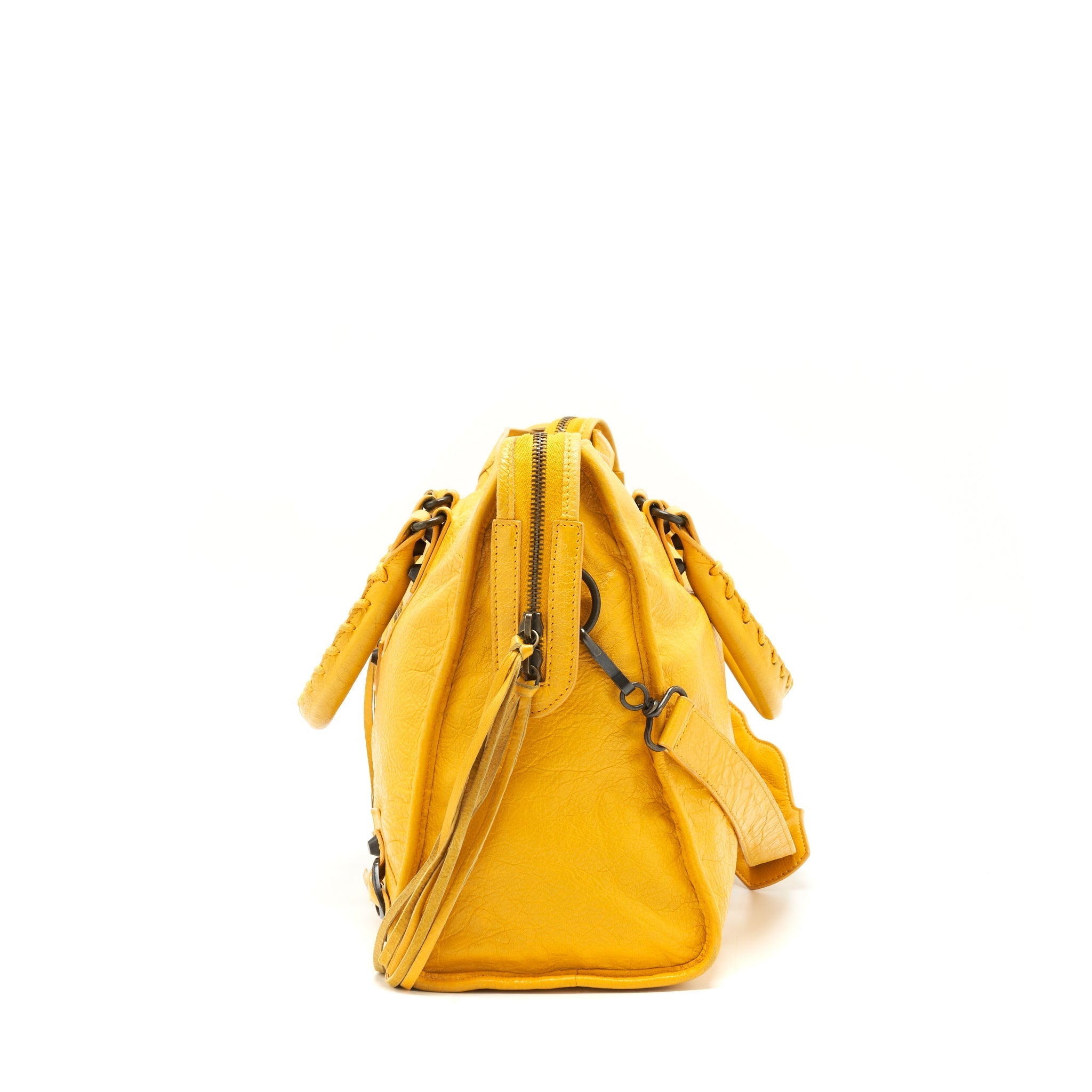 BALENCIAGA CLASSIC CITY BAG YELLOW RUTHENIUM HARDWARE
