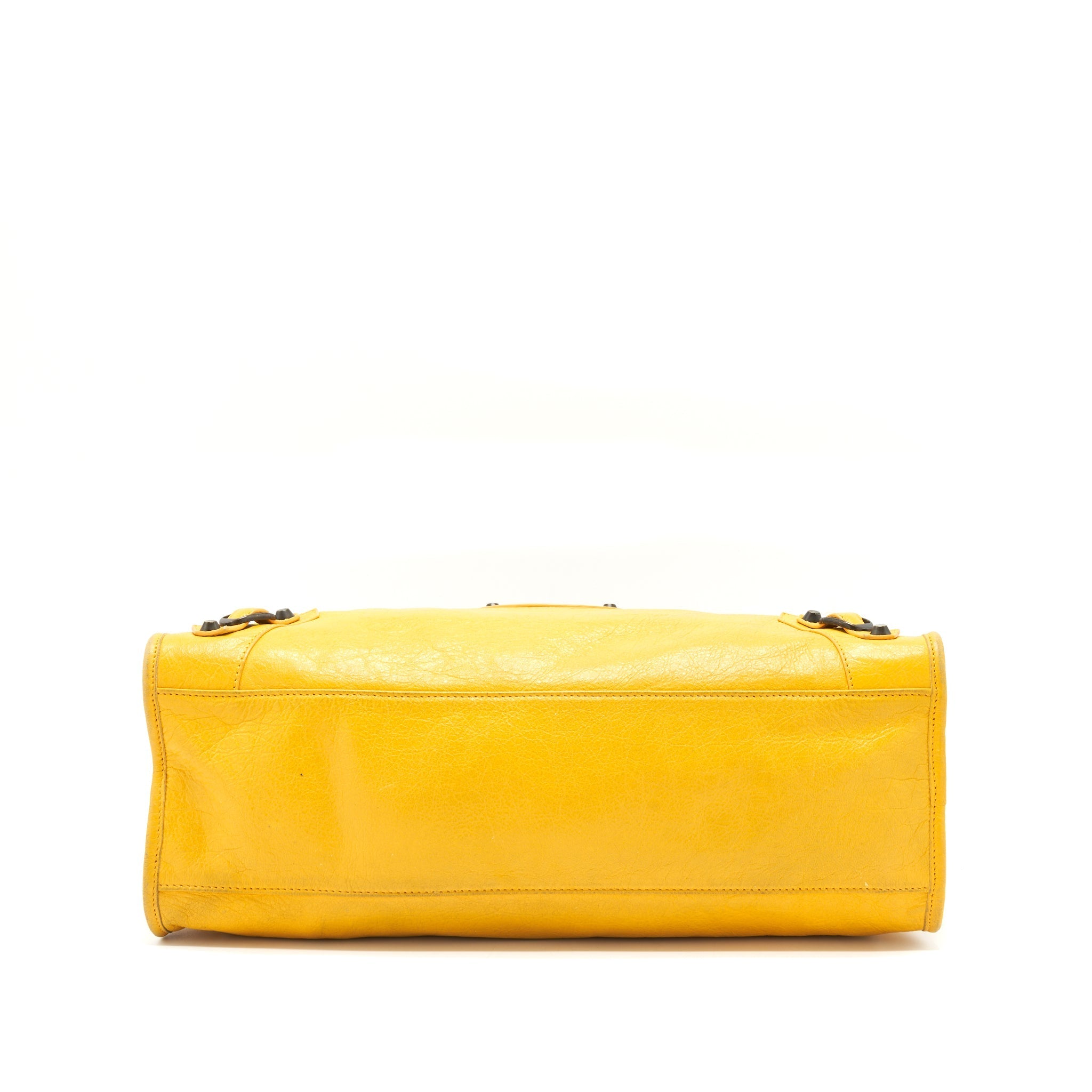 BALENCIAGA CLASSIC CITY BAG YELLOW RUTHENIUM HARDWARE