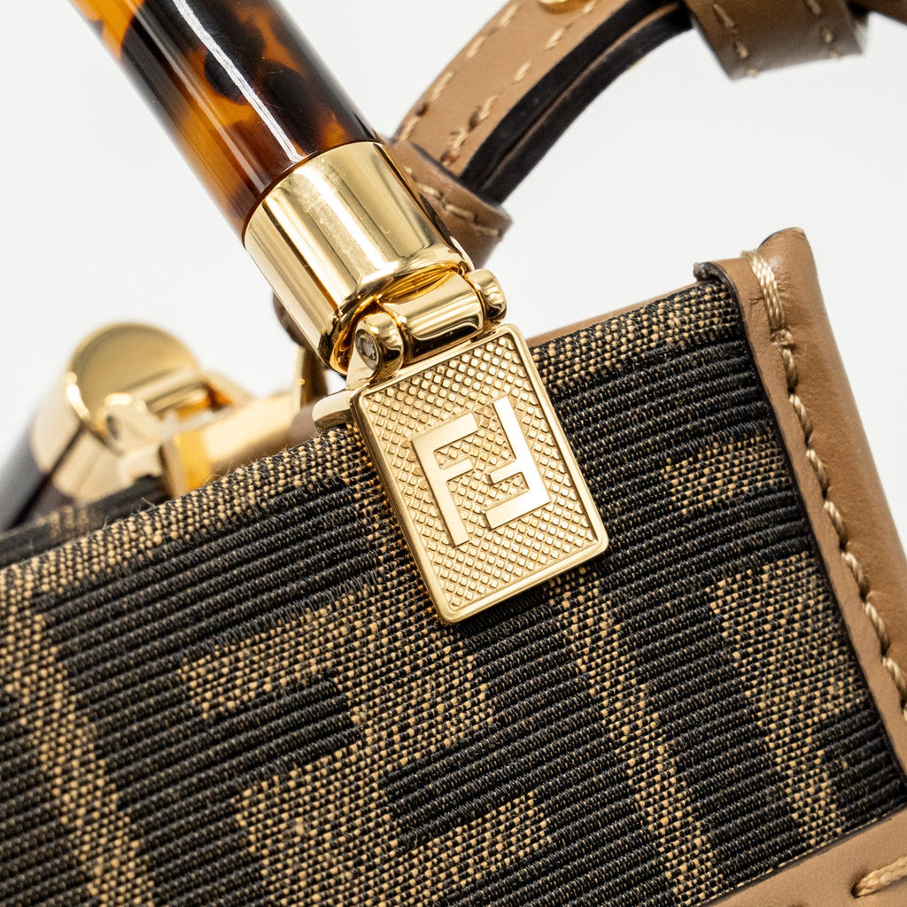 FENDI MINI SUNSHINE SHOPPER BAG FF CANVAS/CALFSKIN BROWN GHW