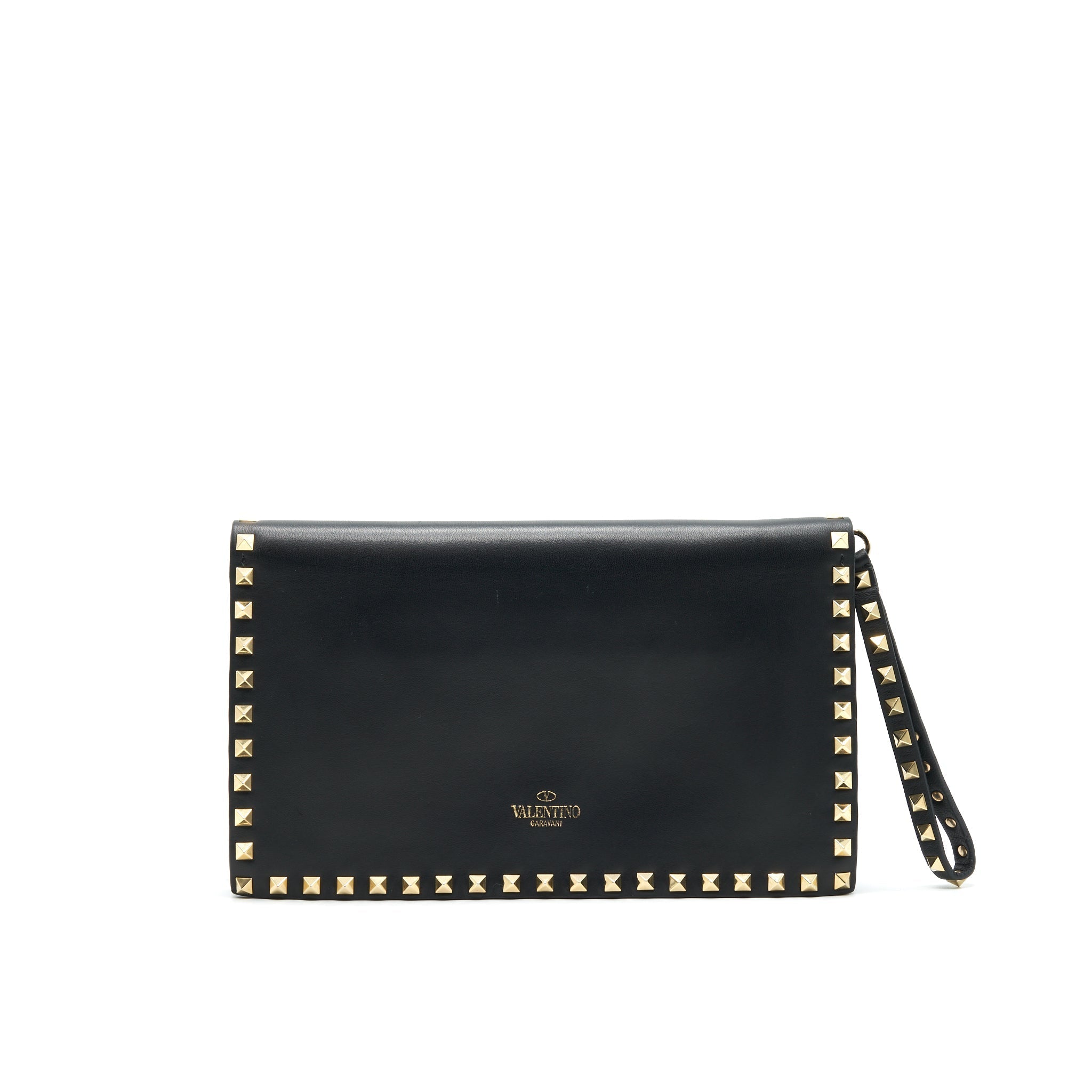 VALENTINO GARAVANI ROCKSTUD LEATHER CLUTCH BAG BLACK