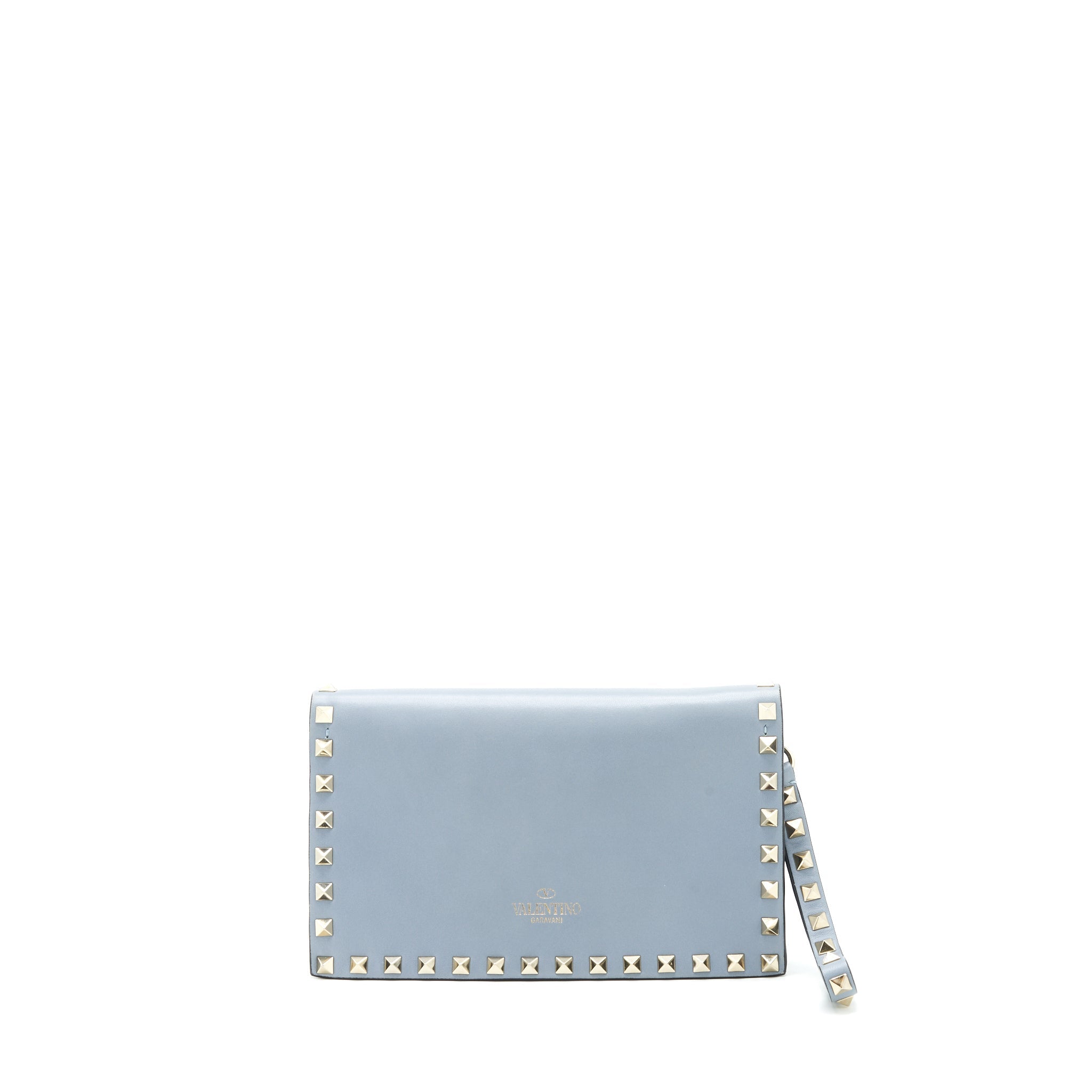 VALENTINO ROCKSTUD SMALL CLUTCH BLUE-GREY GHW