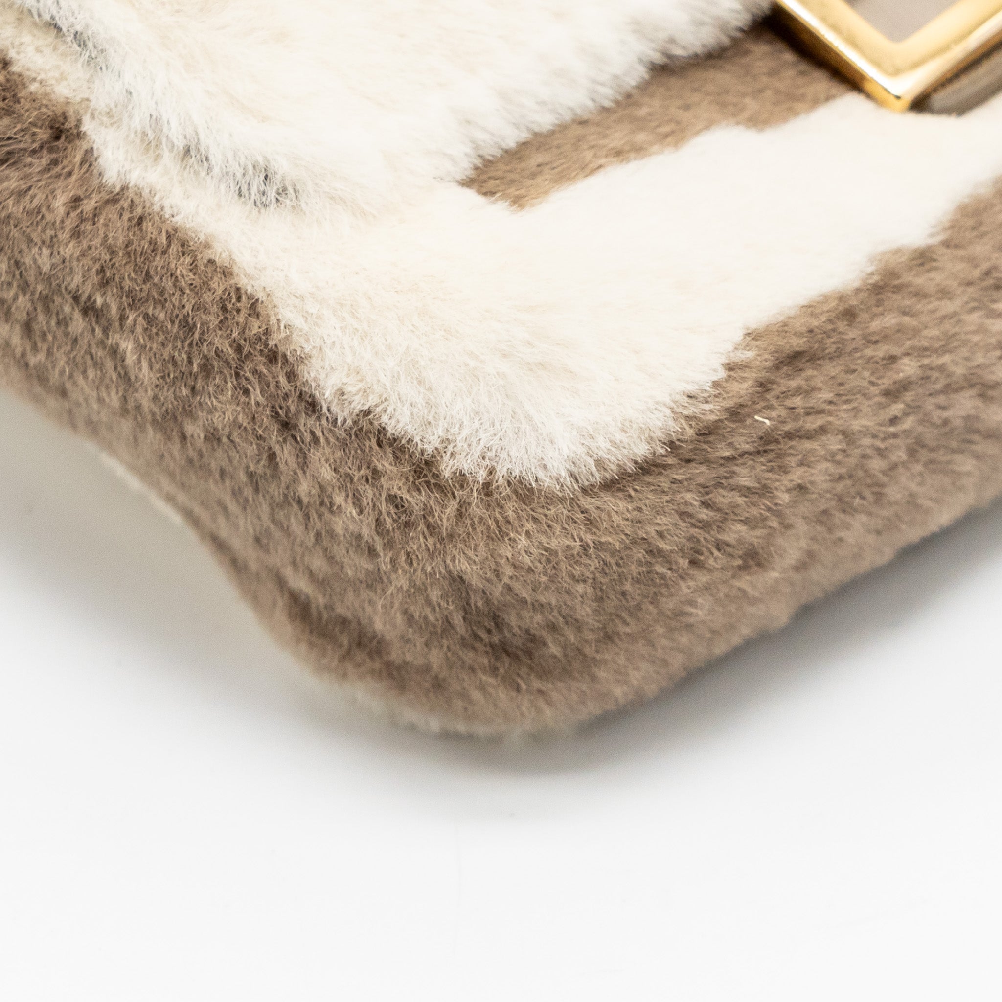 FENDI NANO CHAIN BAGUETTE CHARM BAG SHEARLING BROWN/CREAM GHW