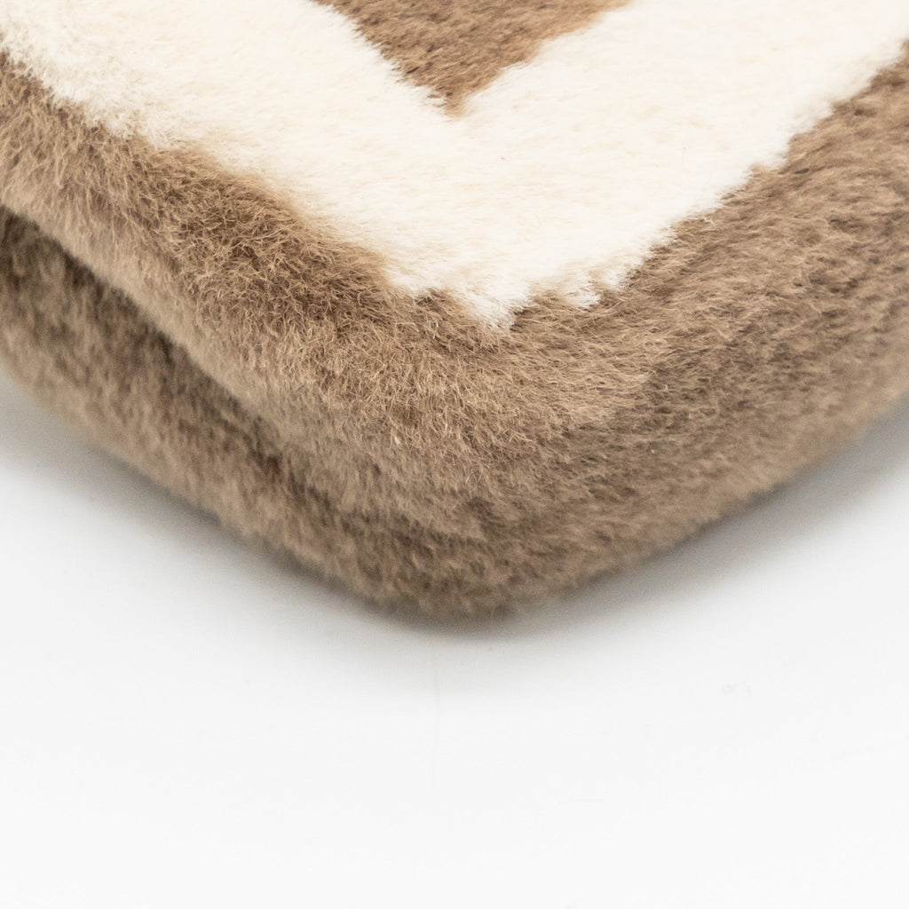 FENDI NANO CHAIN BAGUETTE CHARM BAG SHEARLING BROWN/CREAM GHW