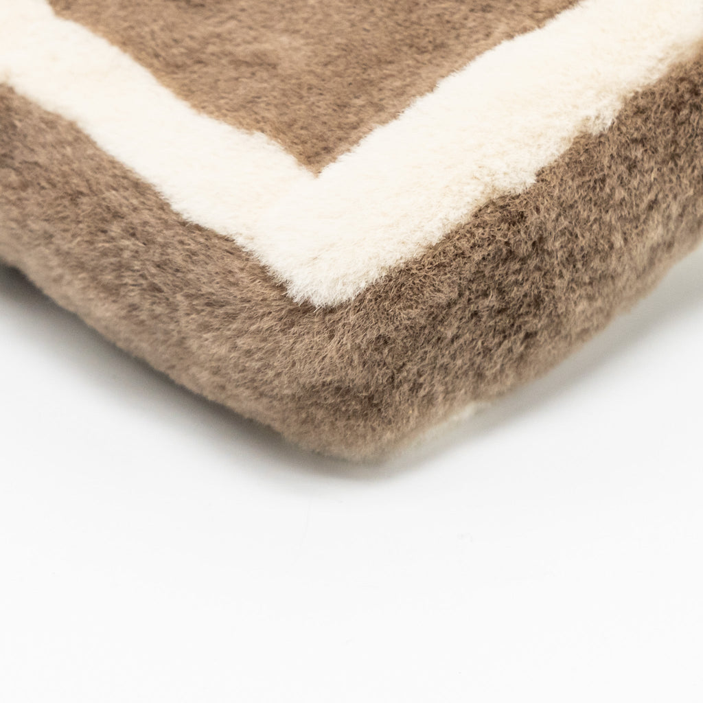 FENDI NANO CHAIN BAGUETTE CHARM BAG SHEARLING BROWN/CREAM GHW