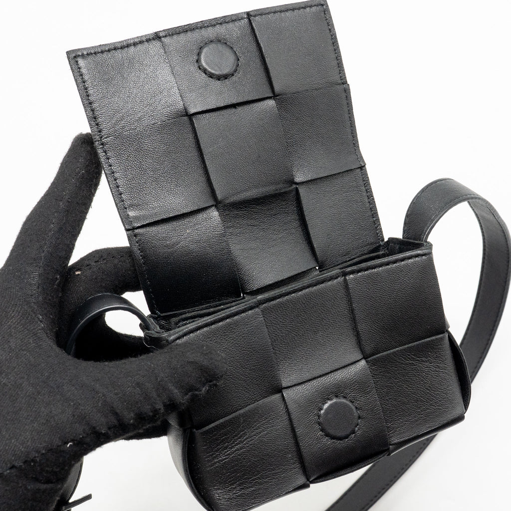 BOTTEGA VENETA INTRECCIO CASSETTE MINI BAG LAMBSKIN BLACK GHW