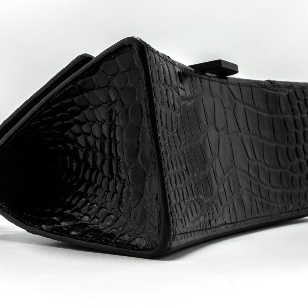 BALENCIAGA HOURGLASS S CROC-EMBOSSED CALFSKIN SO BLACK