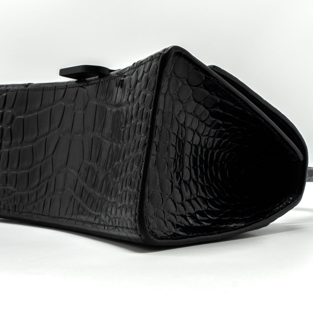 BALENCIAGA HOURGLASS S CROC-EMBOSSED CALFSKIN SO BLACK